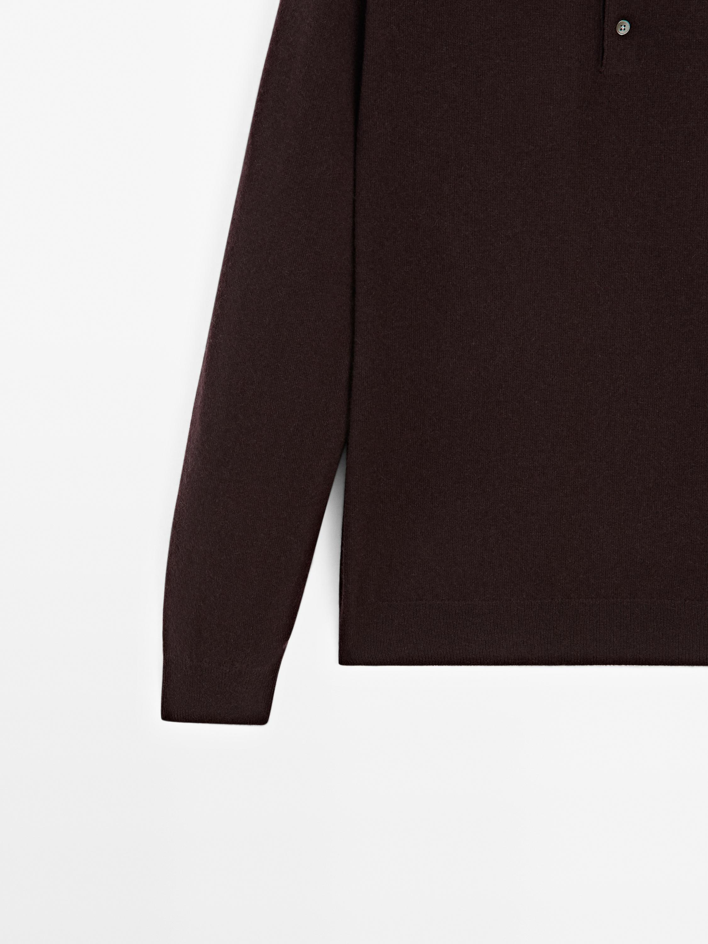 100% cashmere ribbed knit polo shirt