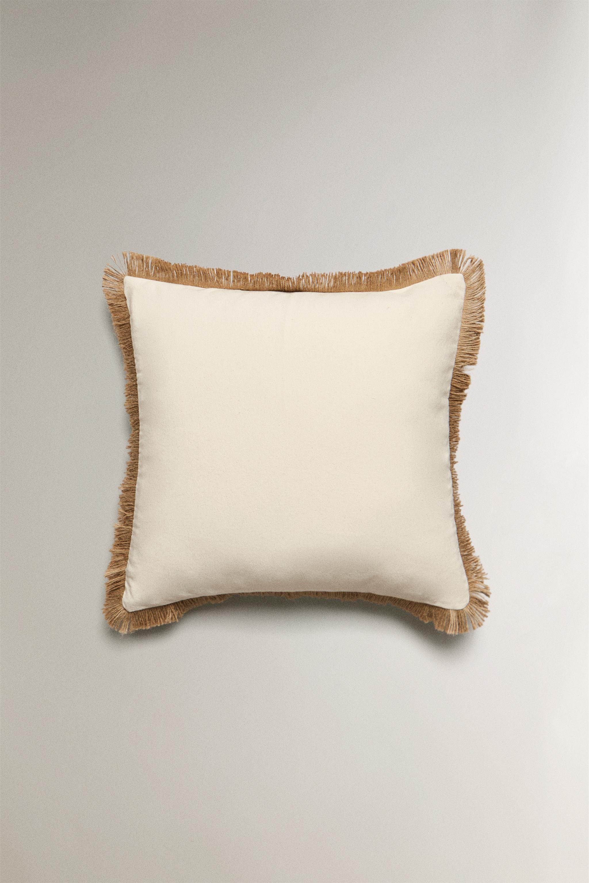 FRINGED JUTE THROW PILLOW COVER