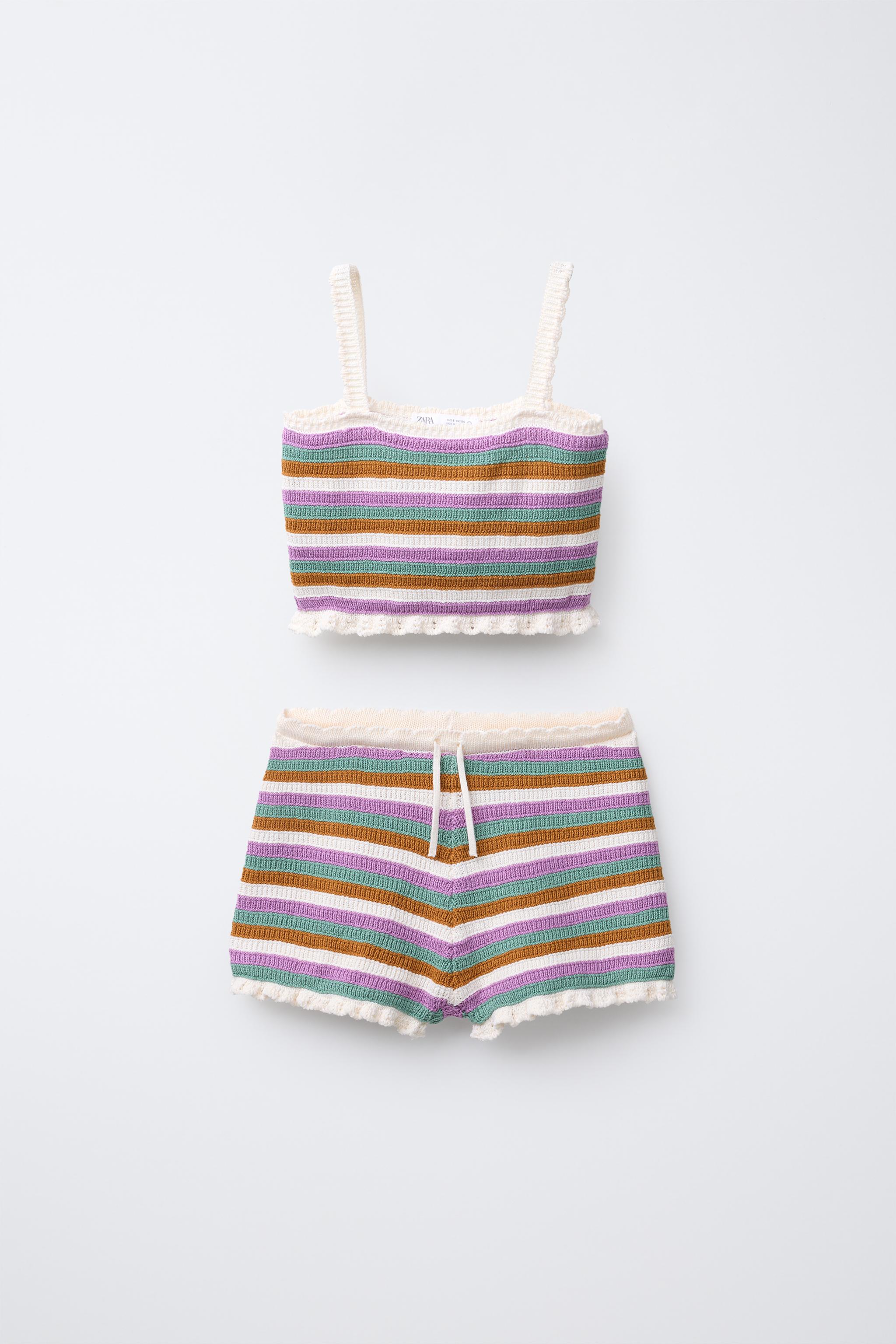 6-14 YEARS/ STRIPED CROCHET KNIT SET