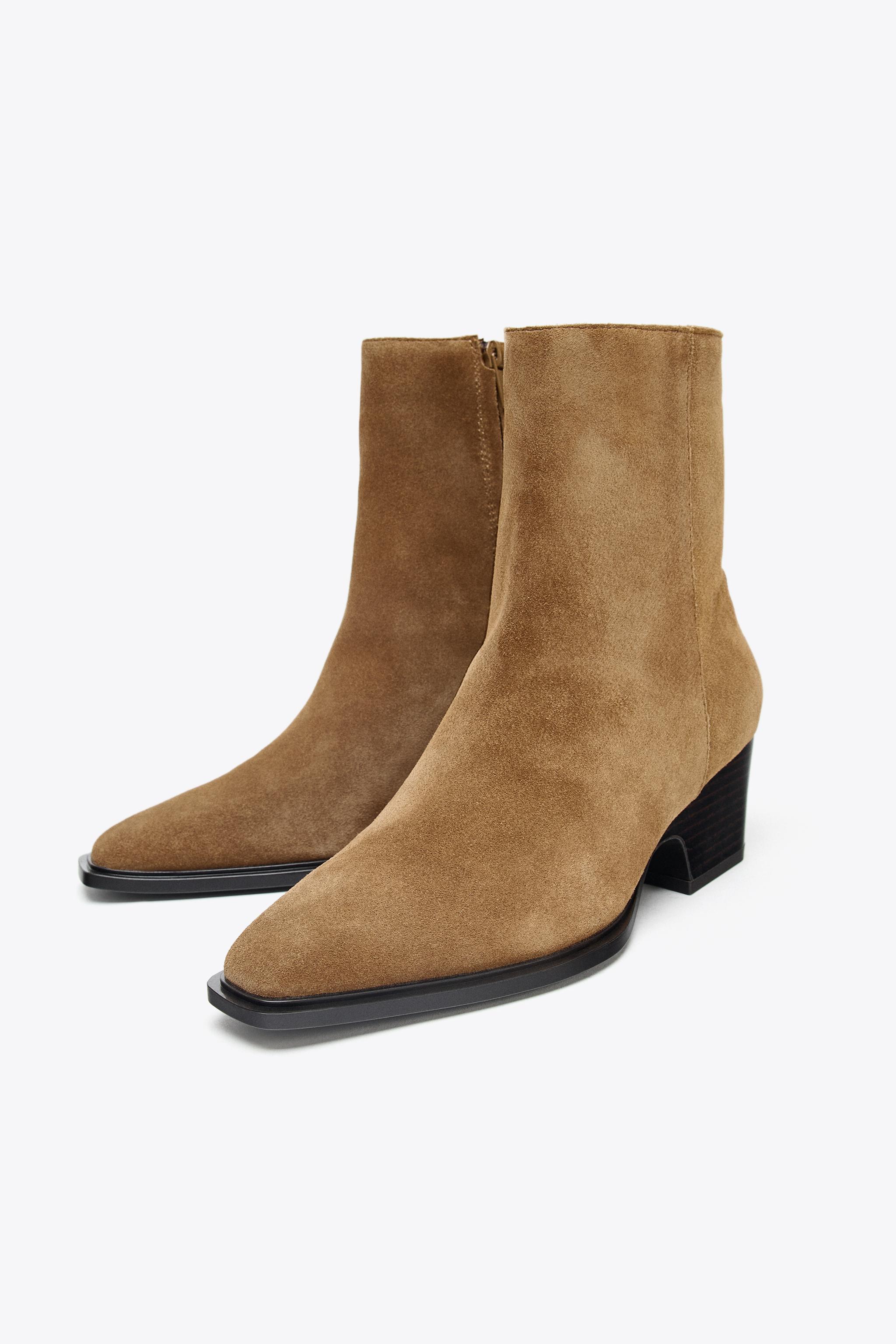 SPLIT LEATHER HEELED ANKLE BOOTS