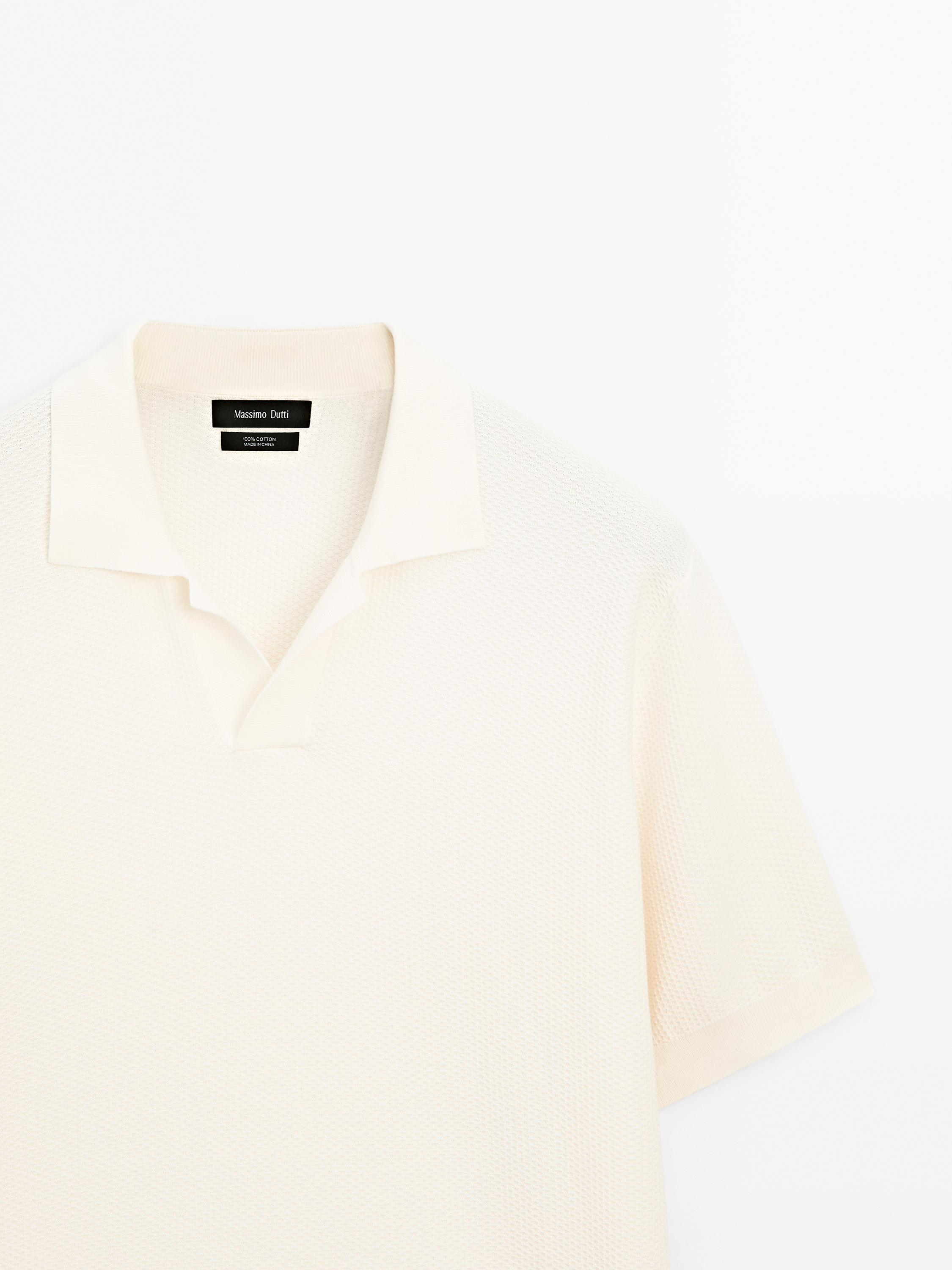 Textured knit short sleeve polo shirt