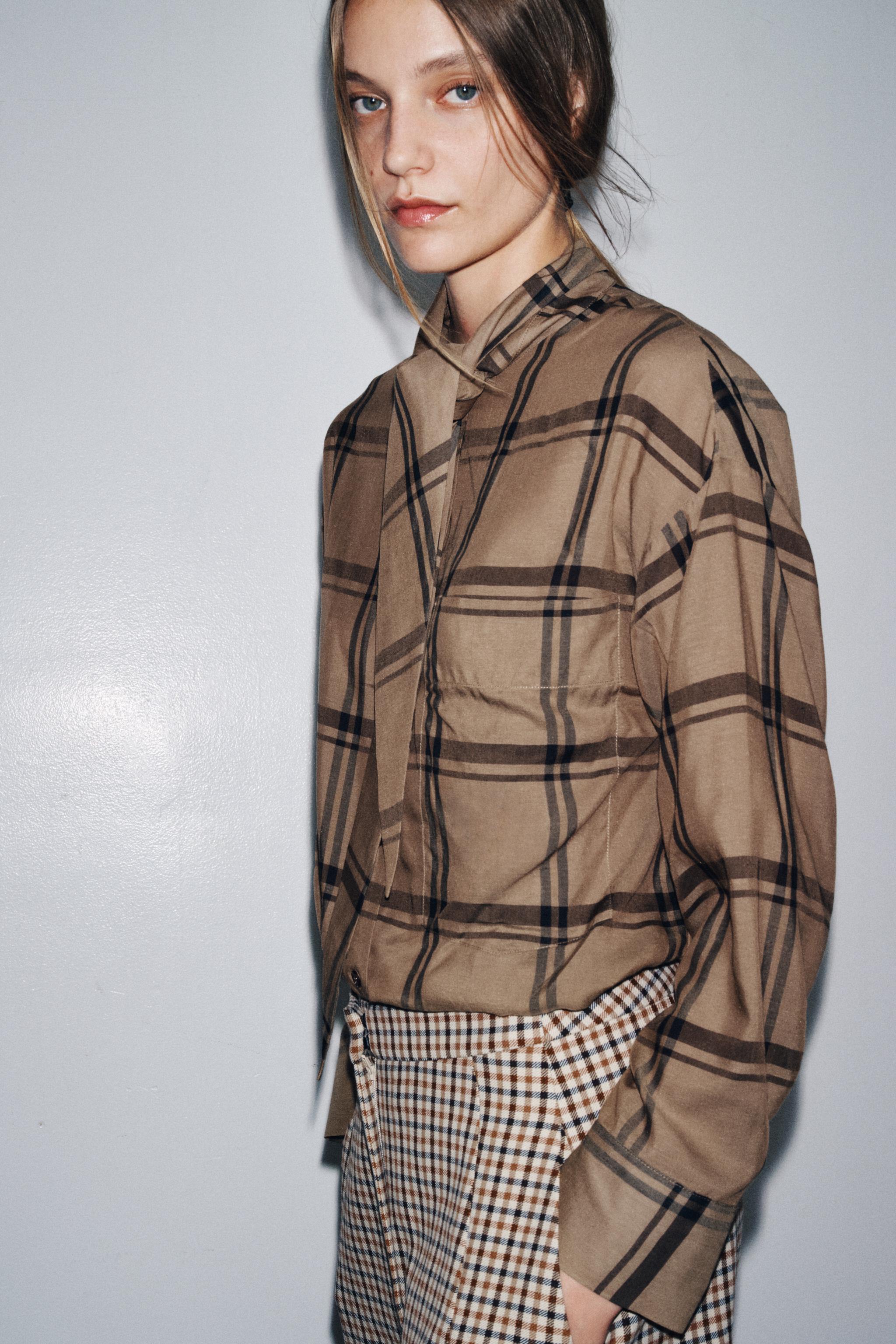 PLAID SCARF COLLAR SHIRT ZW COLLECTION