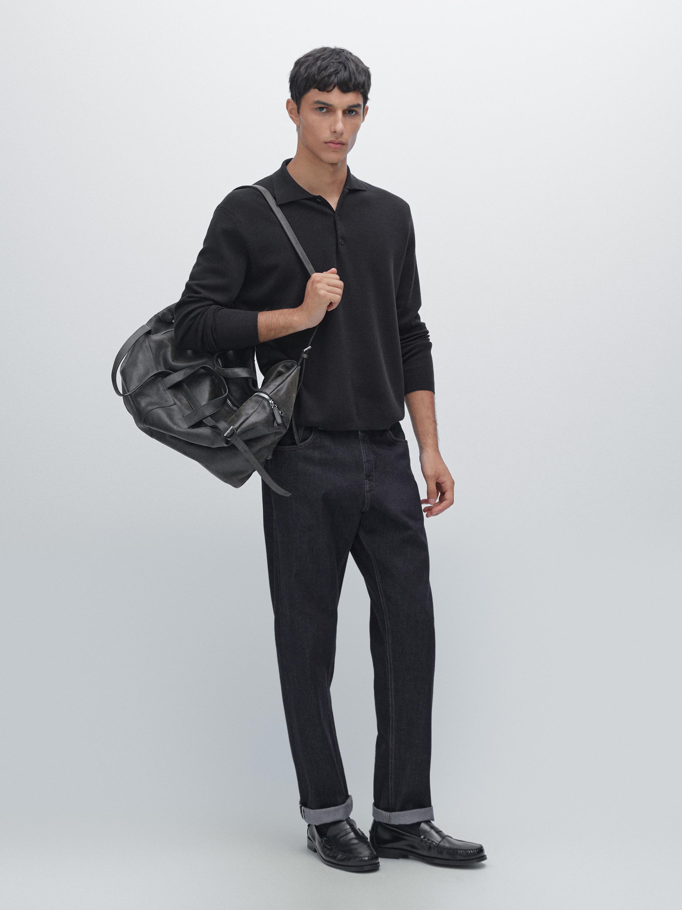 Wool and cotton knit polo sweater