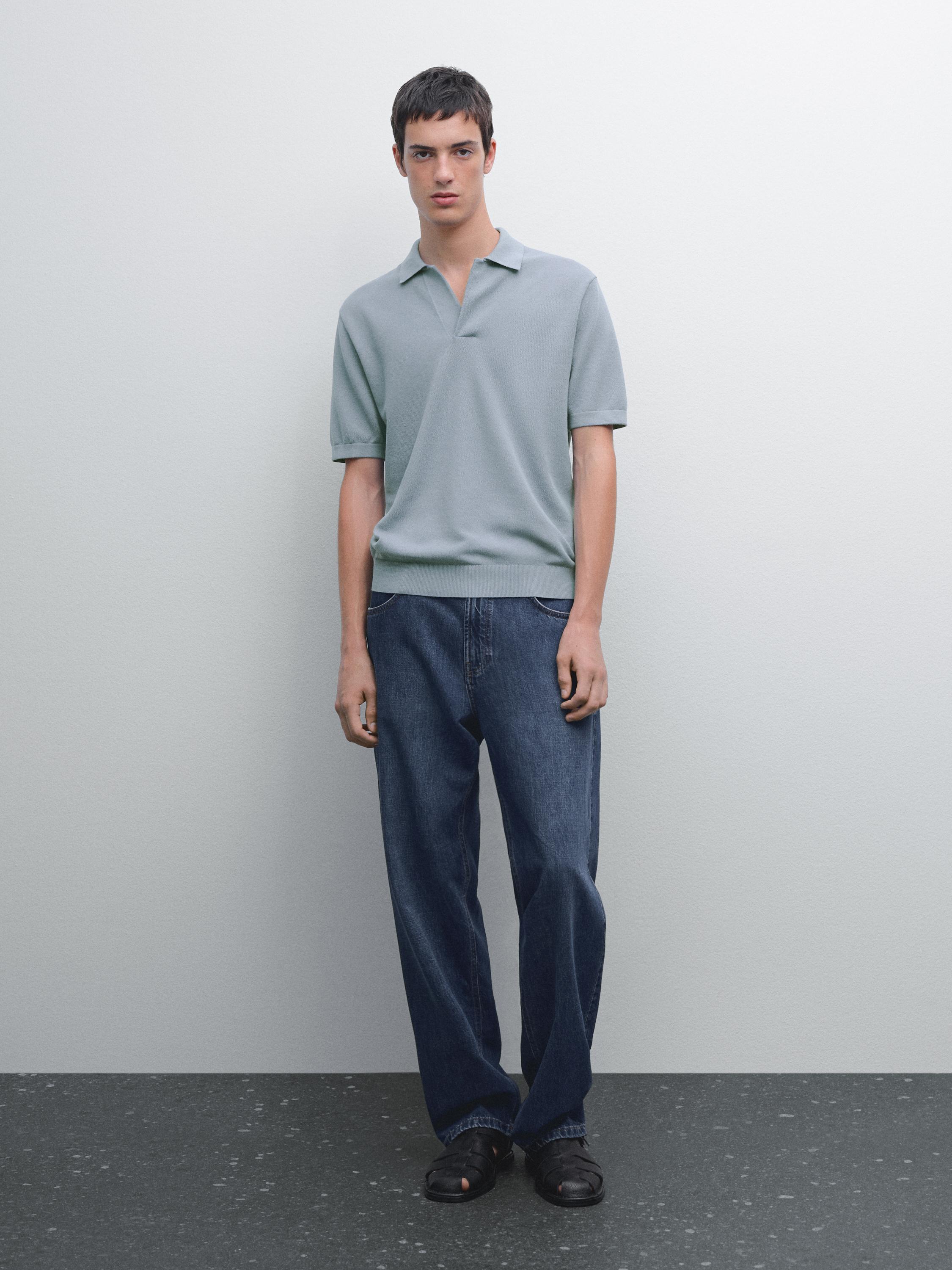 Knit V-neck polo shirt