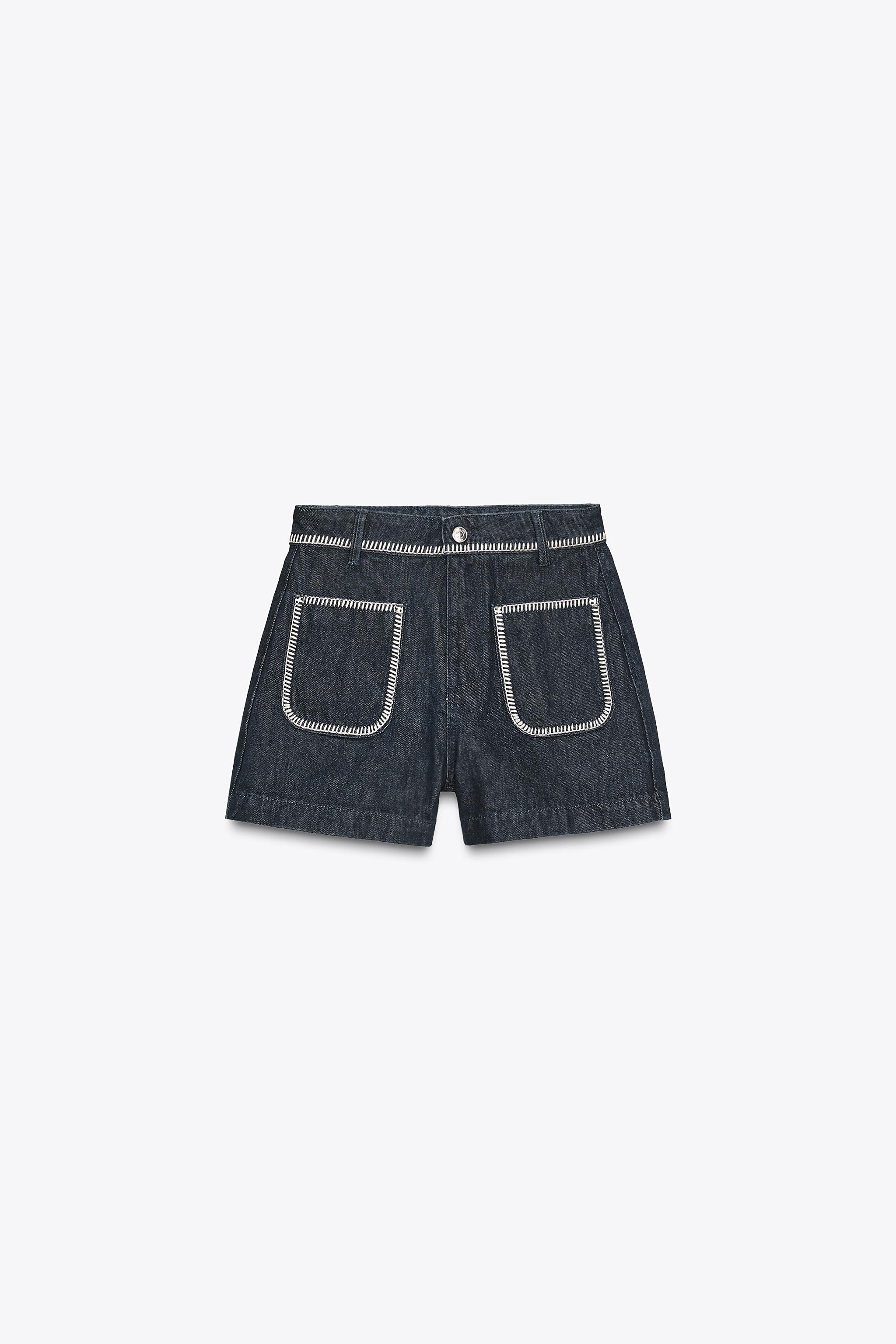 Z1975 HIGH-WAISTED DENIM SHORTS WITH TOPSTITCHING
