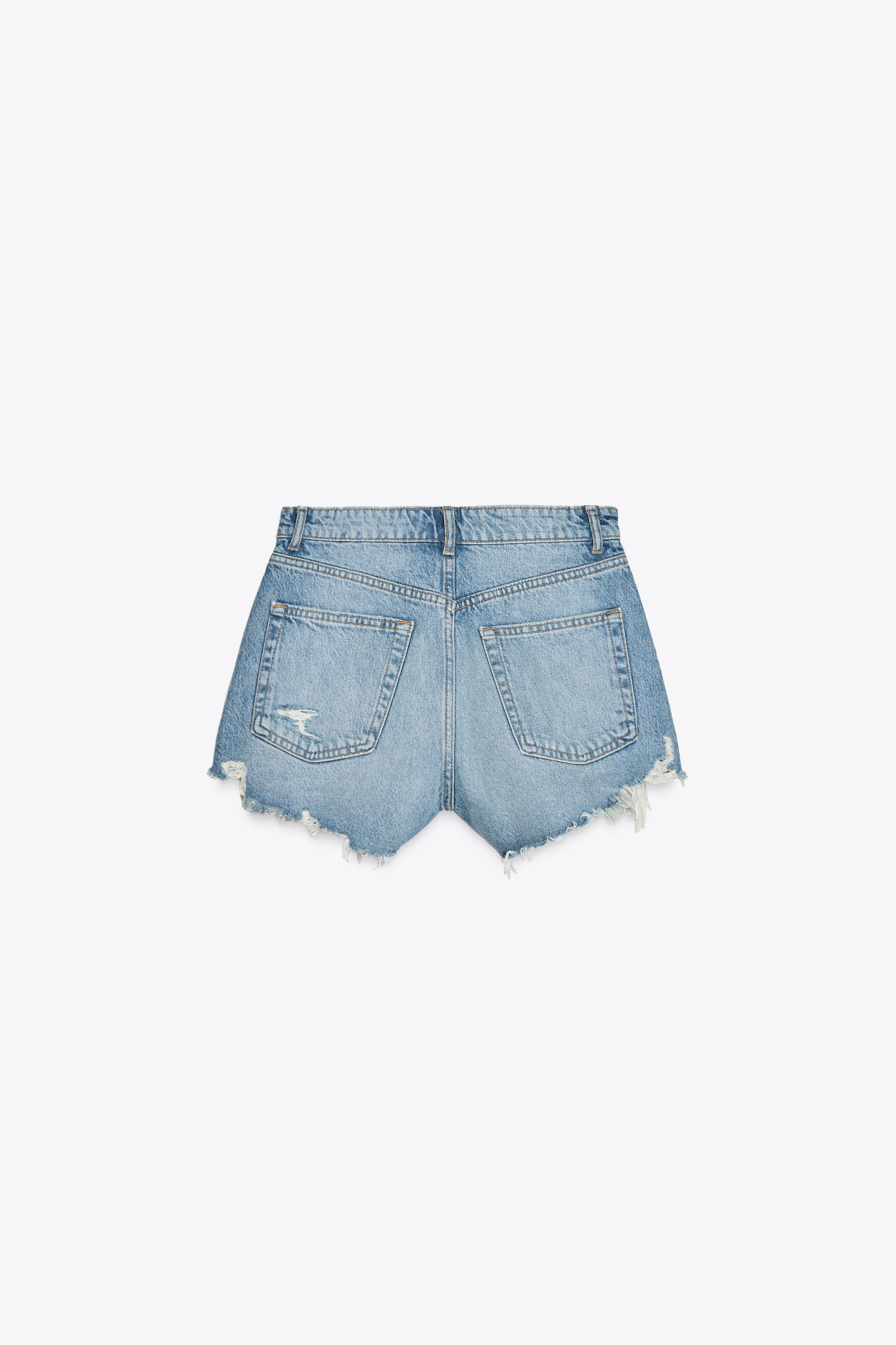 CURVED HIGH-WAISTED DENIM SHORTS