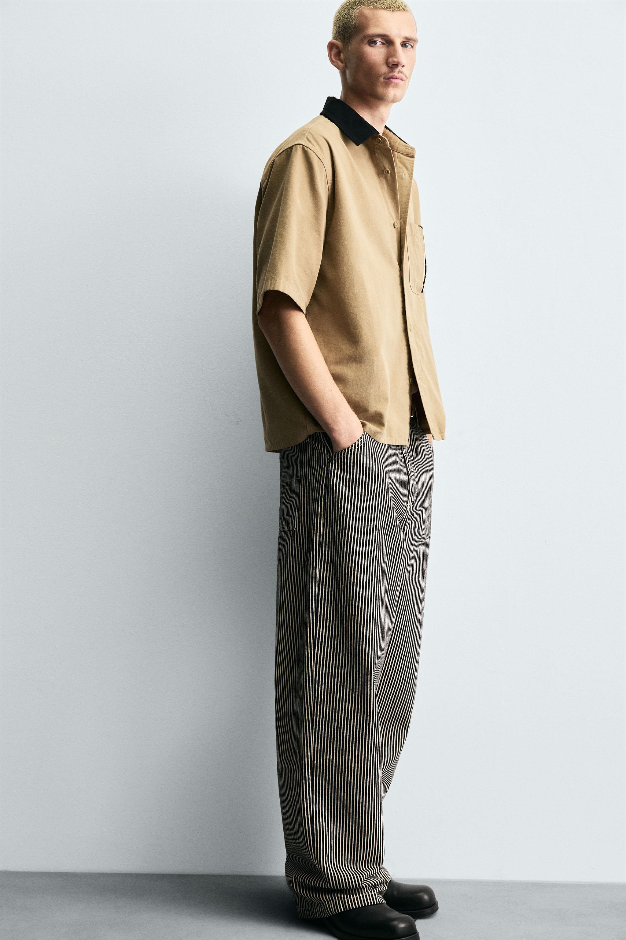 STRIPED BAGGY FIT CARPENTER PANTS