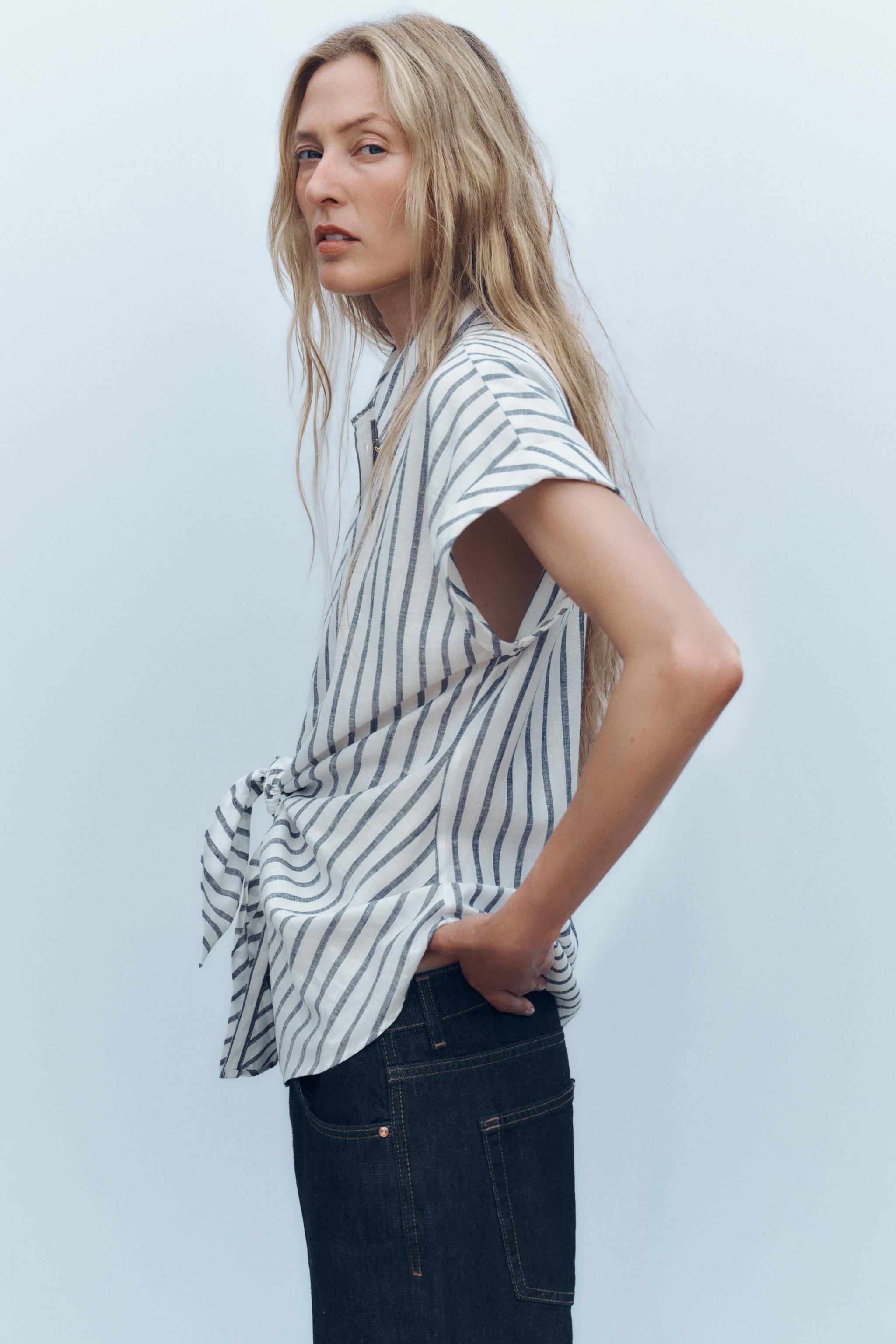 KNOTTED STRIPED LINEN SHIRT