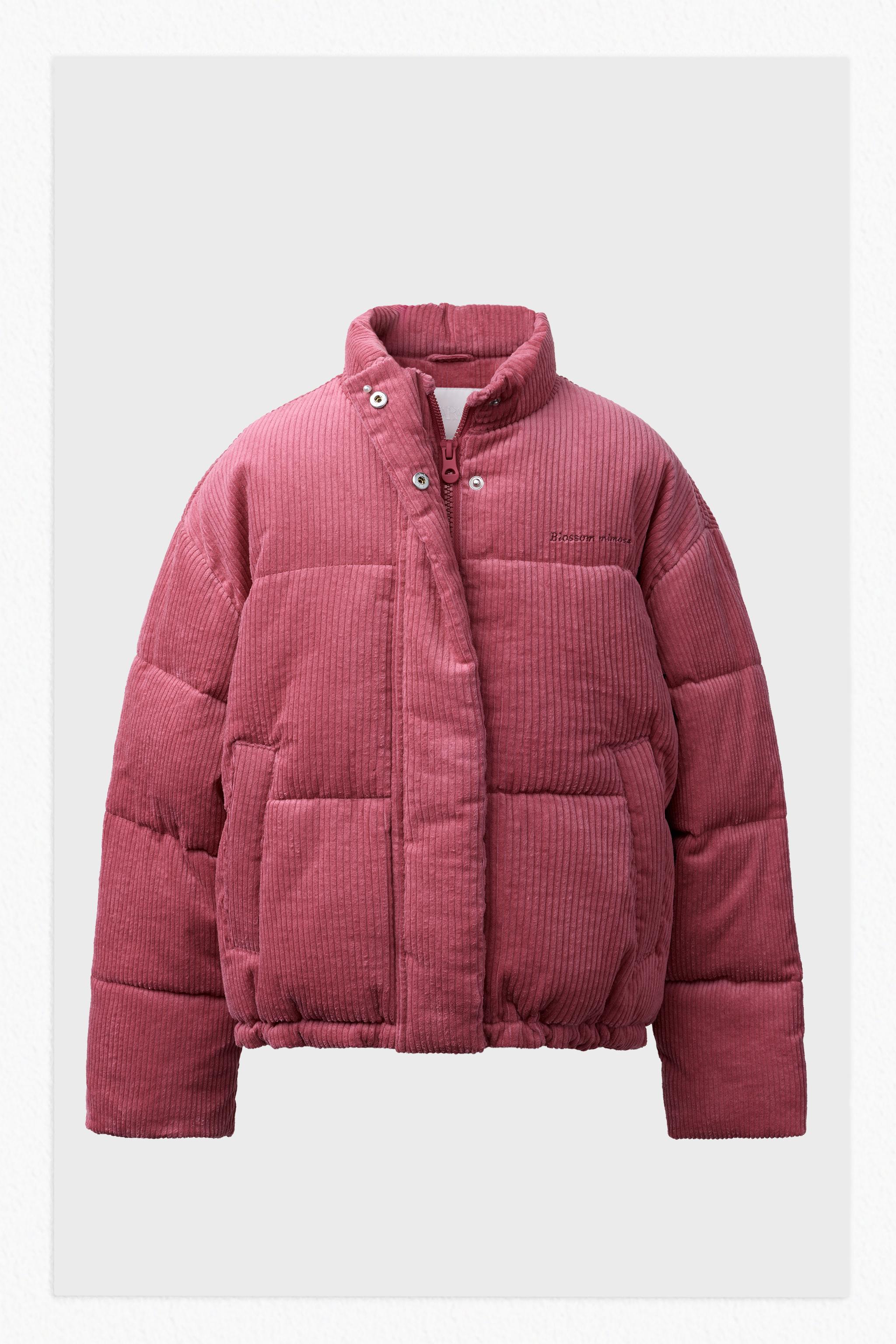EMBROIDERED TEXT CORDUROY PUFFER JACKET