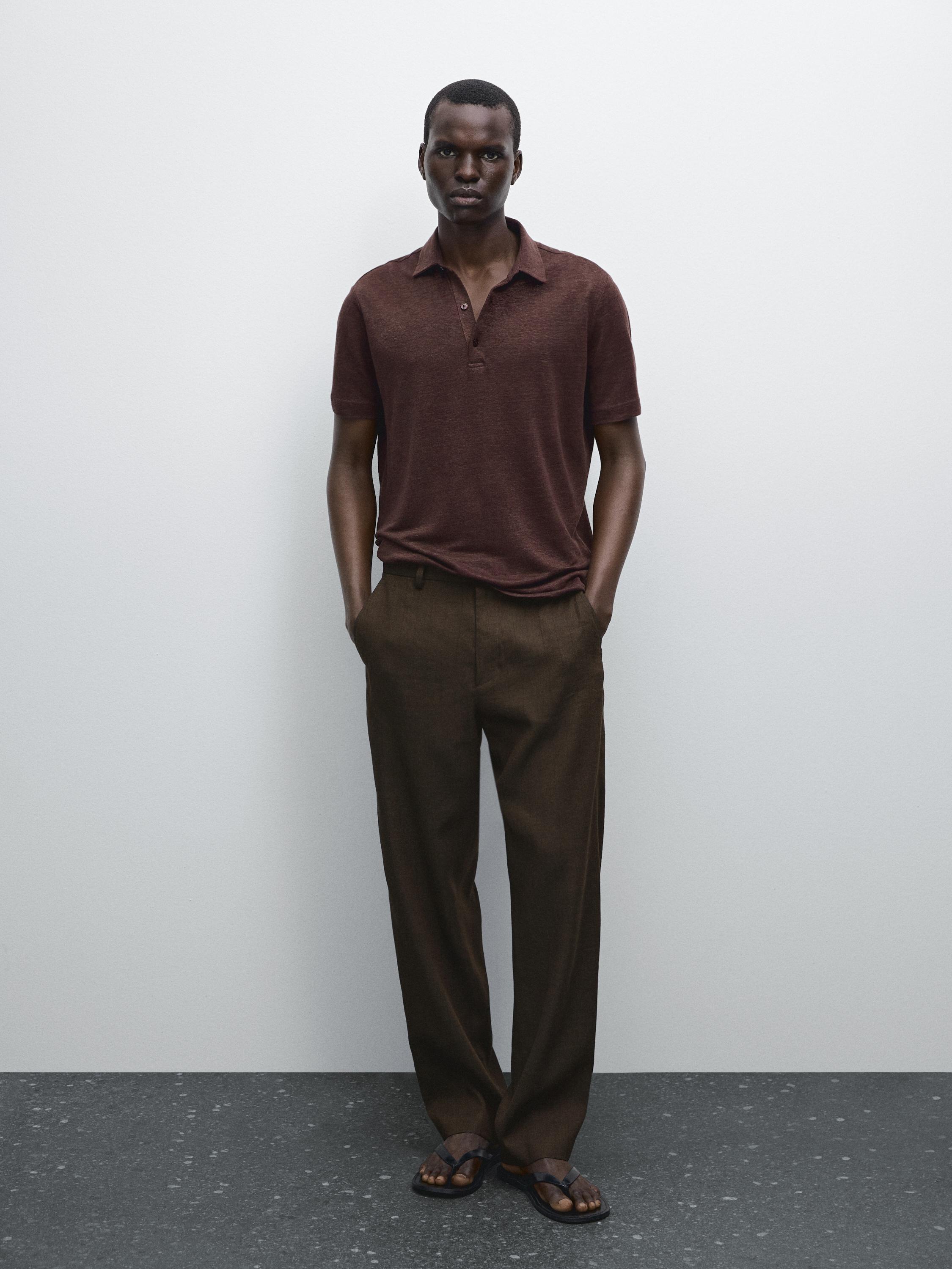 100% linen short sleeve polo shirt