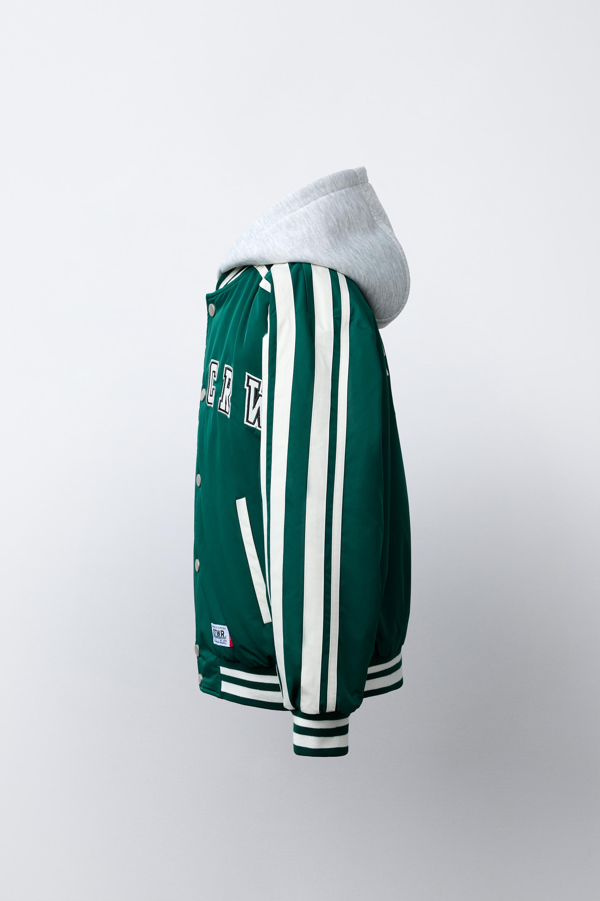 REMOVABLE HOOD VARSITY PUFFER BOMBER JACKET