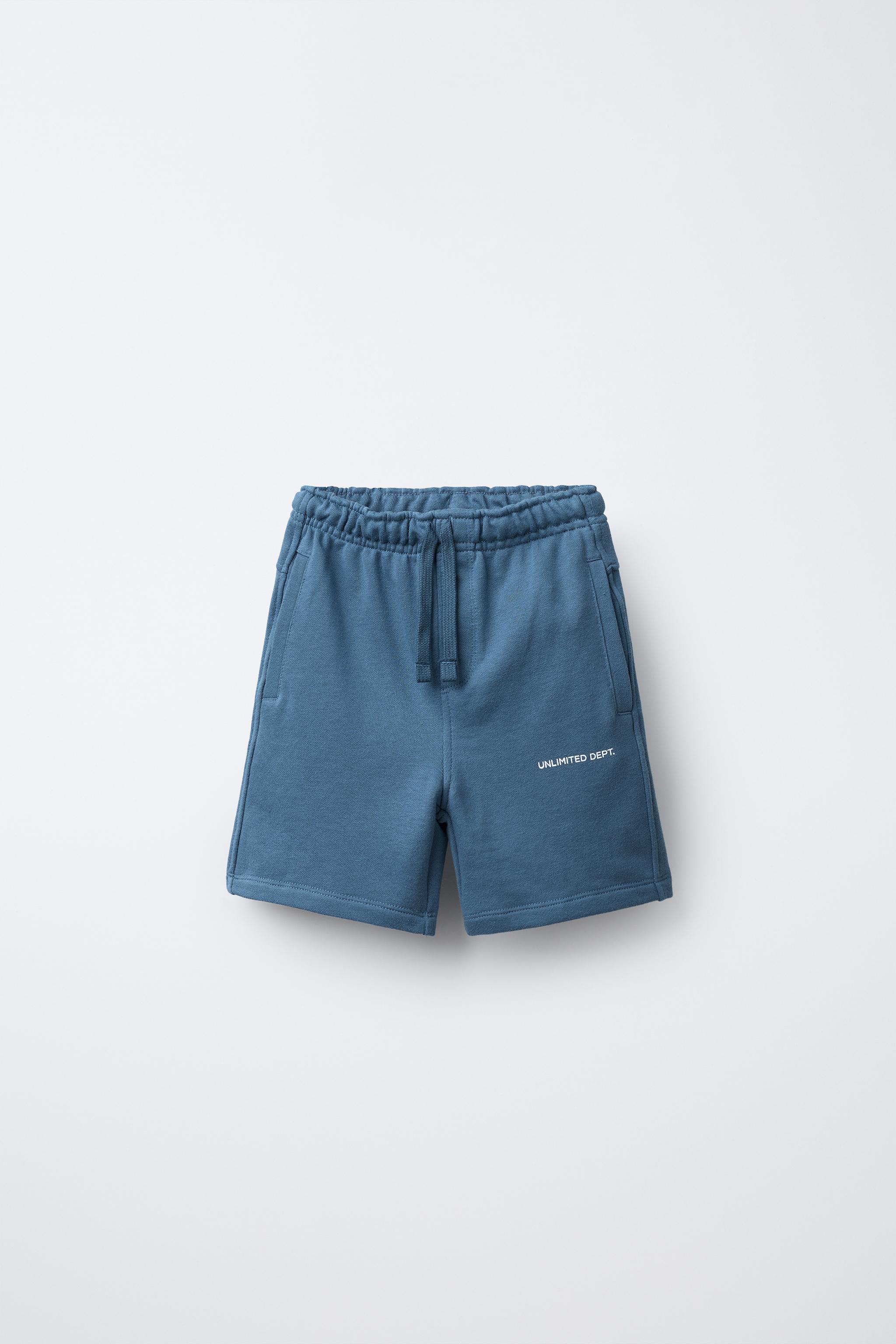 STRAIGHT FIT EMBOSSED TEXT TERRY SHORTS