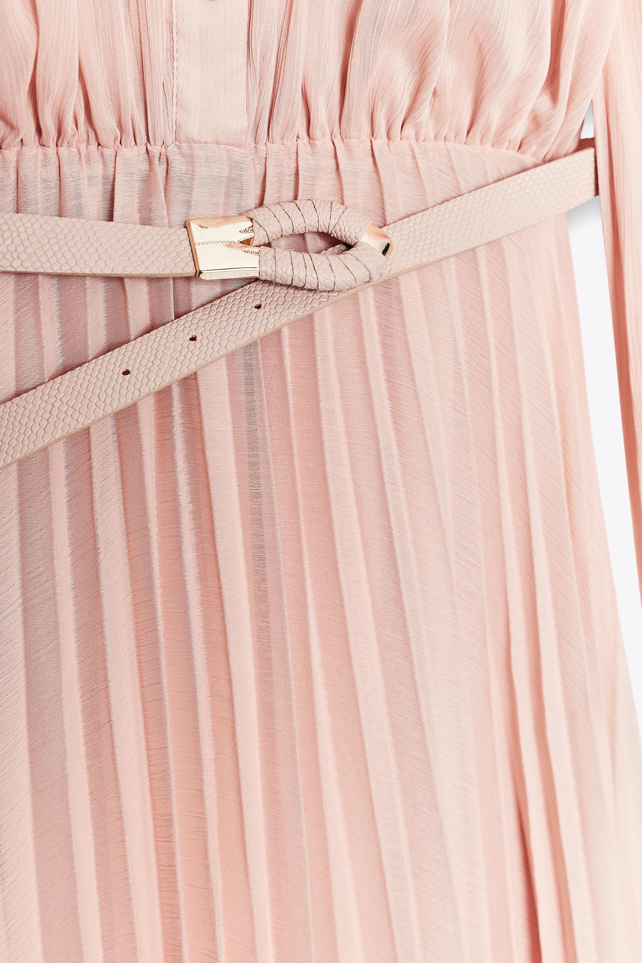 BELTED PLEATED MIDI DRESS