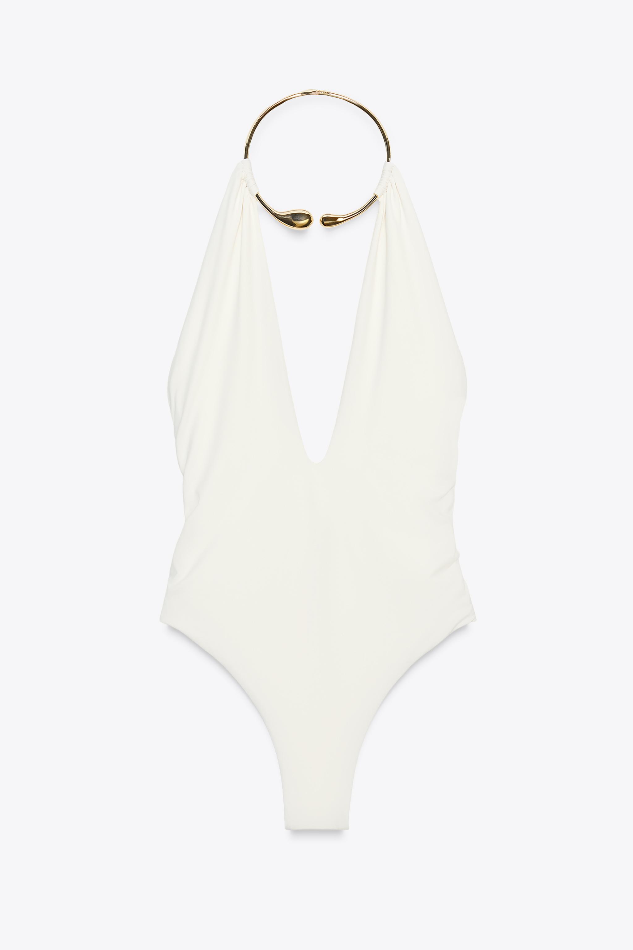 HALTER SWIMSUIT WITH METAL COLLAR