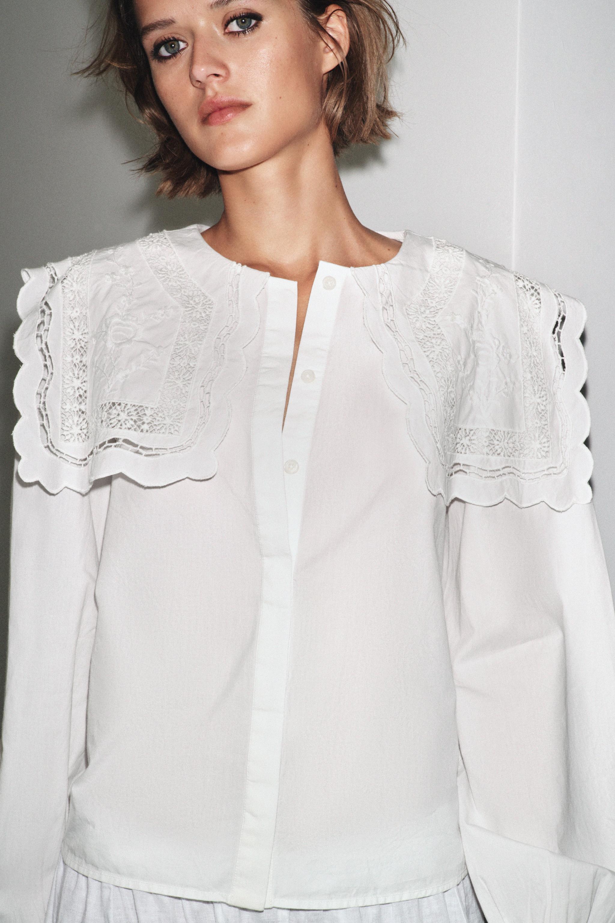 ZW COLLECTION EMBROIDERED COLLAR POPLIN SHIRT