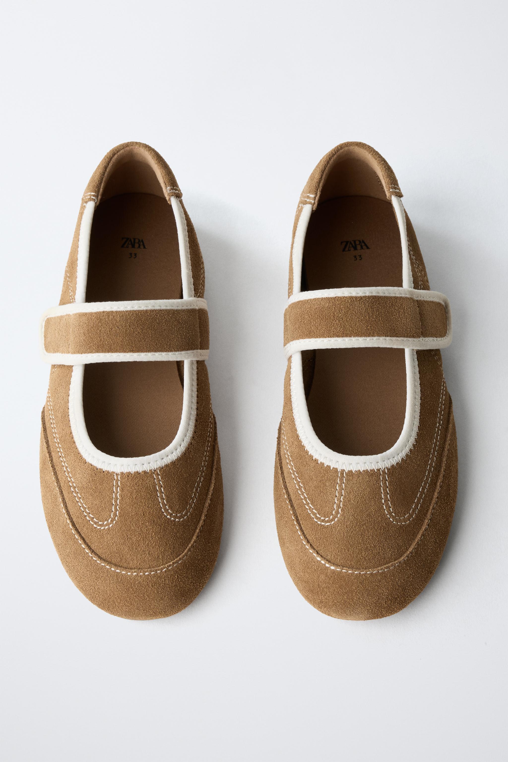 SPLIT LEATHER SPORTY BALLET FLATS