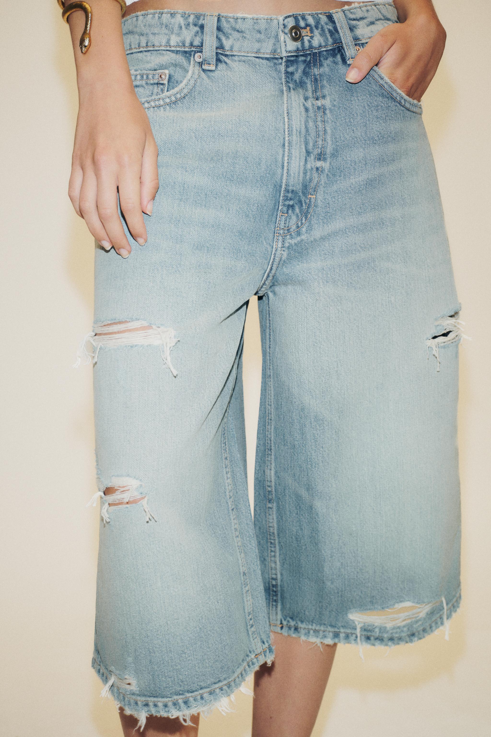 RIPPED TRF BAGGY DENIM JORTS