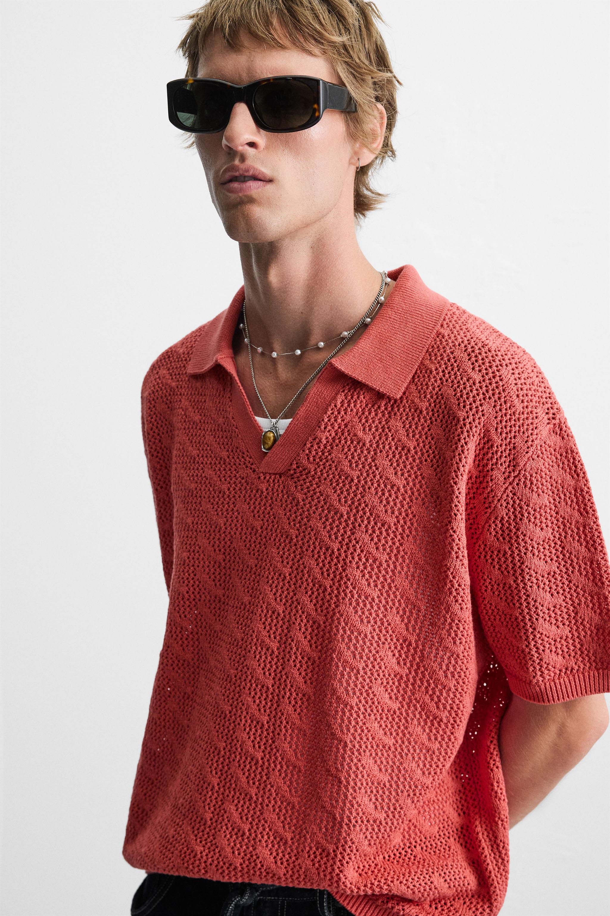 OPEN STITCH KNIT POLO SHIRT