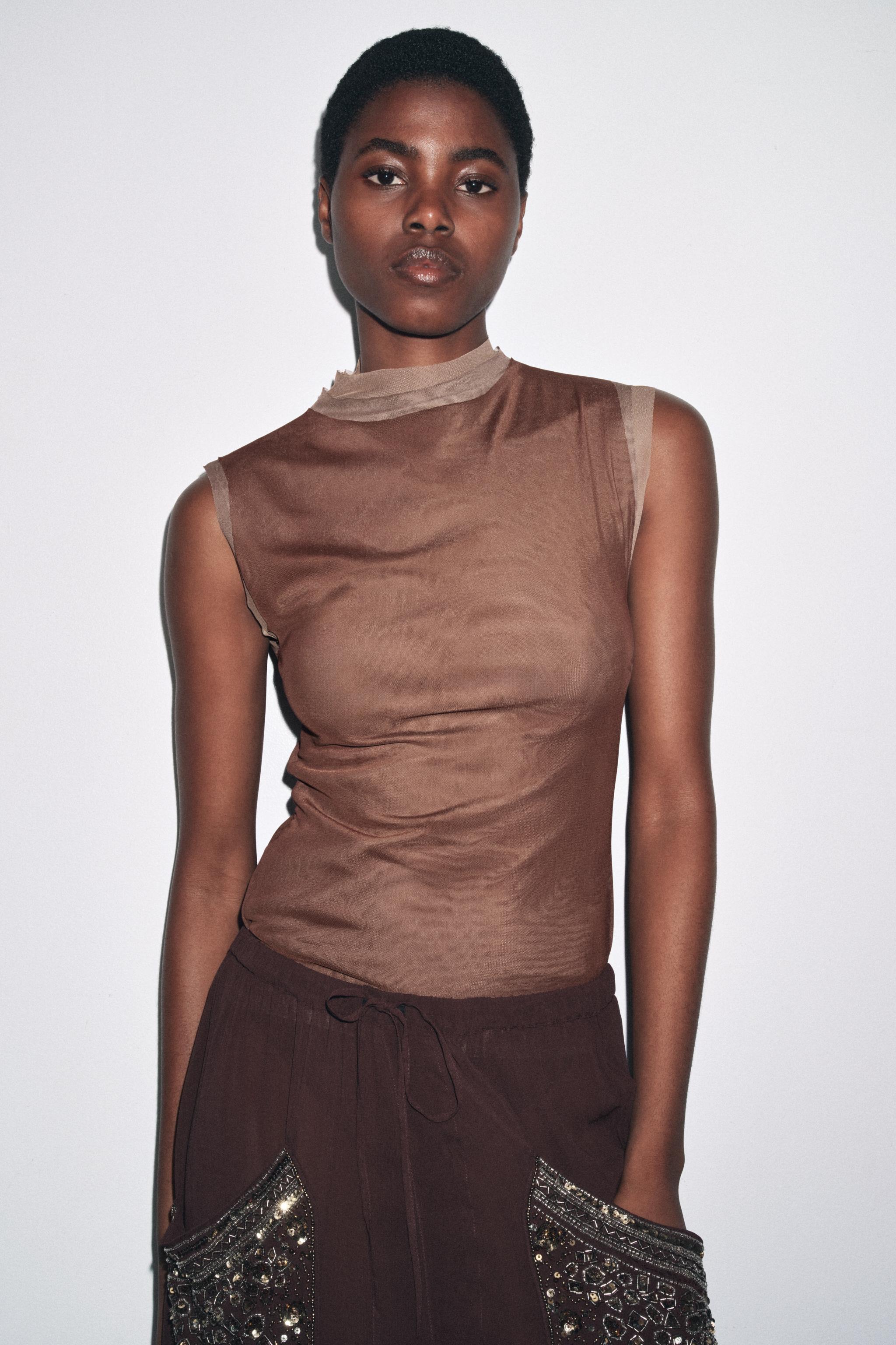 TULLE MOCK NECK T-SHIRT