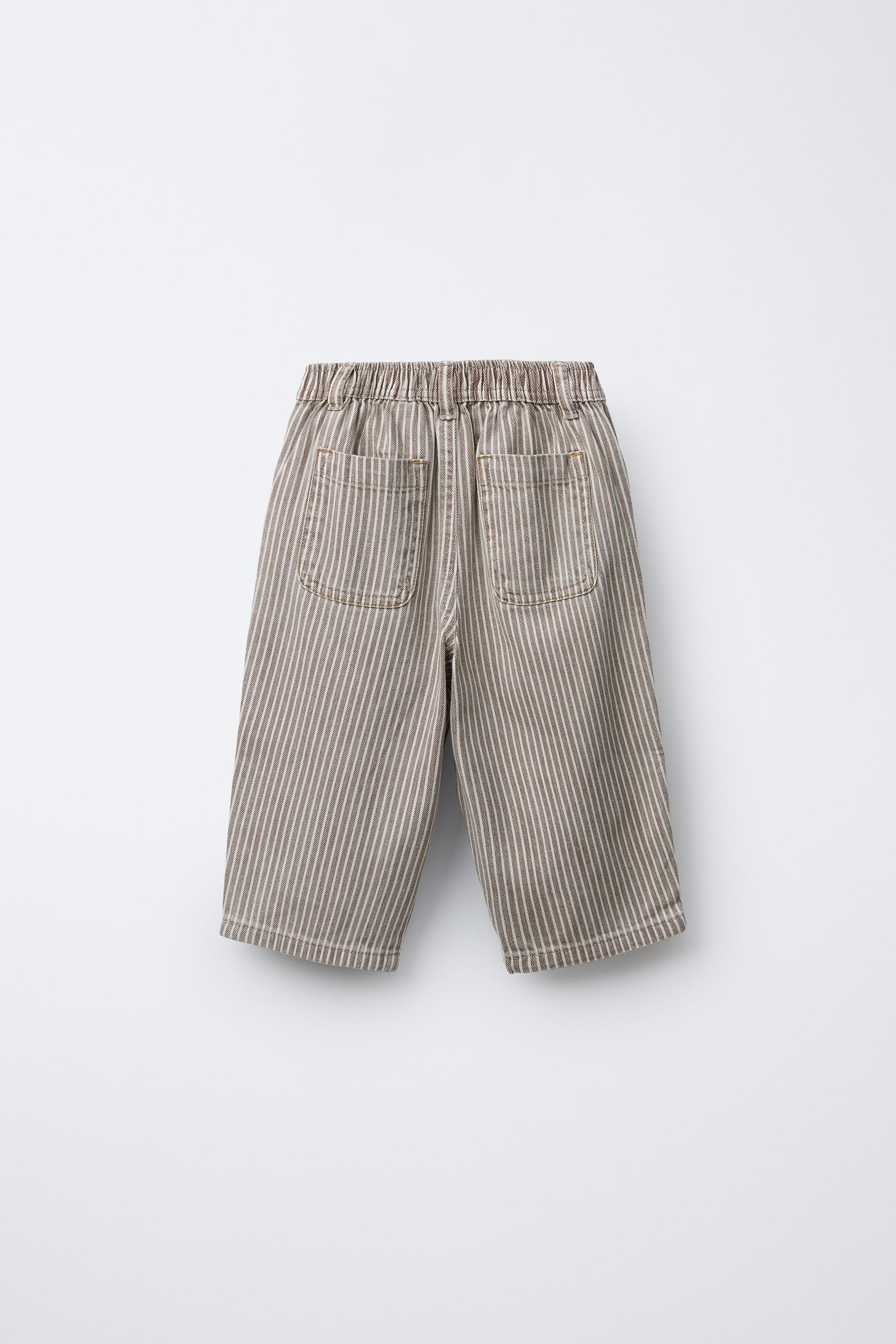 STRIPED TWILL BAGGY PANTS
