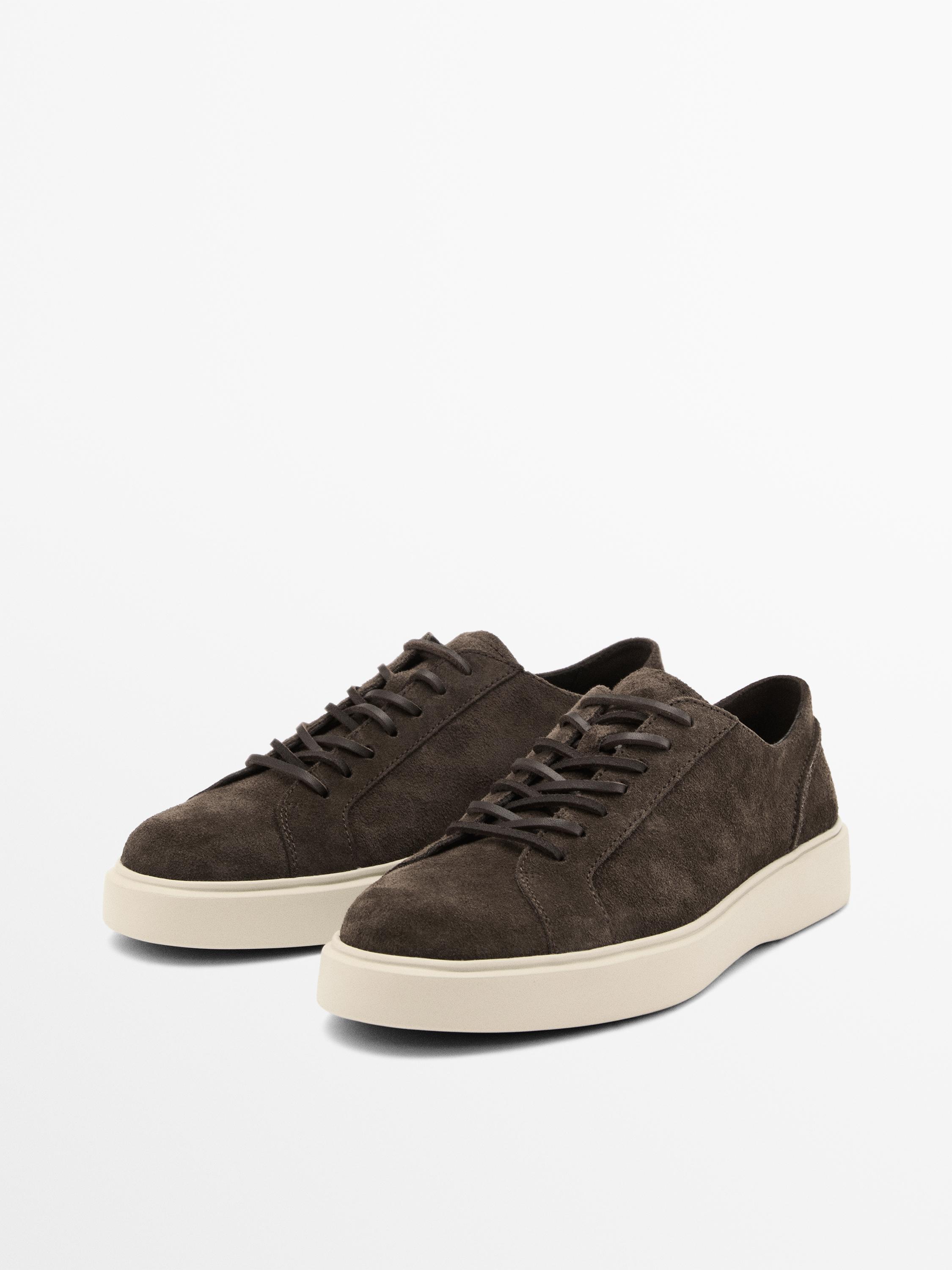 Brown leather lace-up trainers