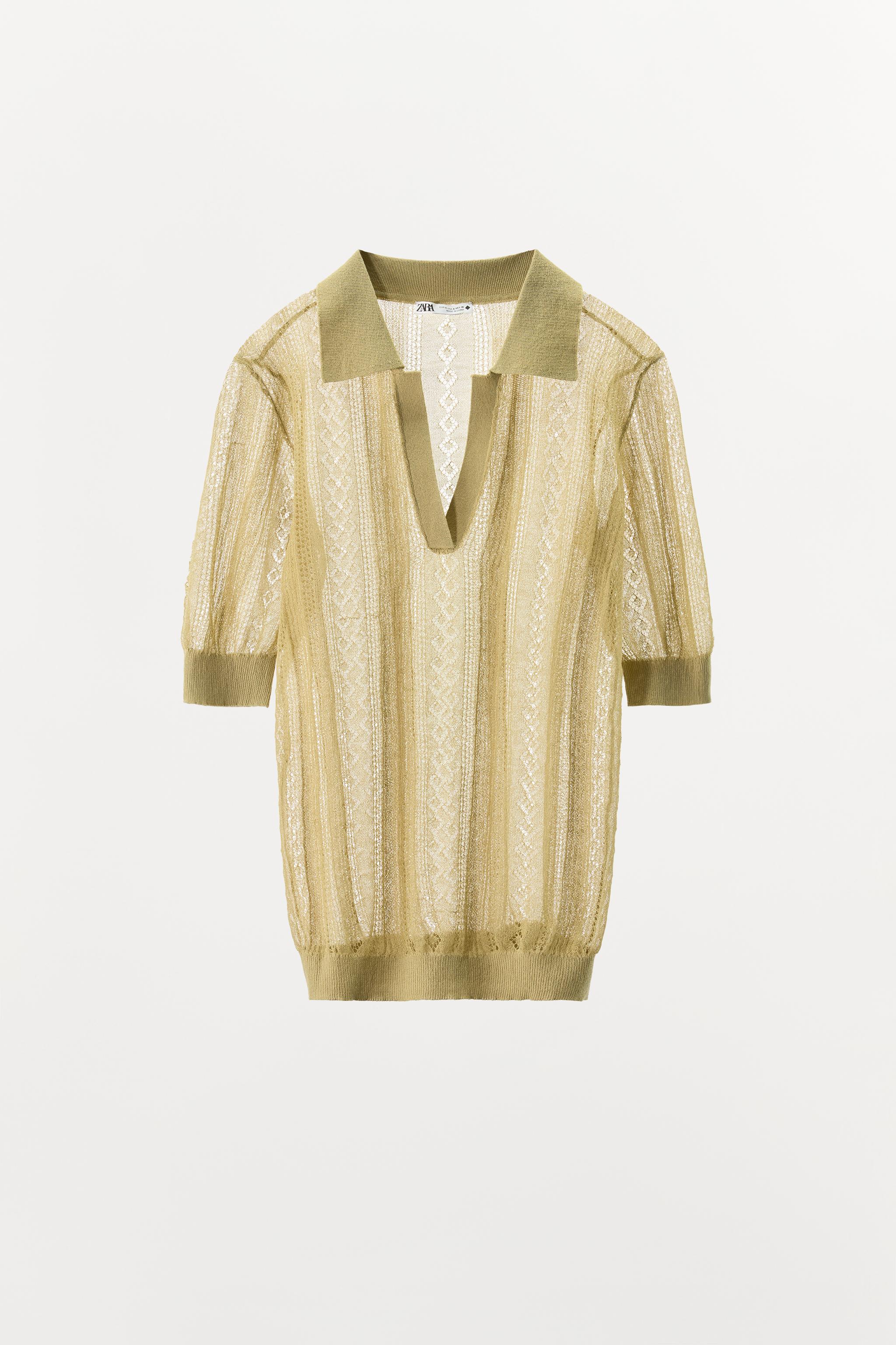 OPENWORK KNIT POLO TOP