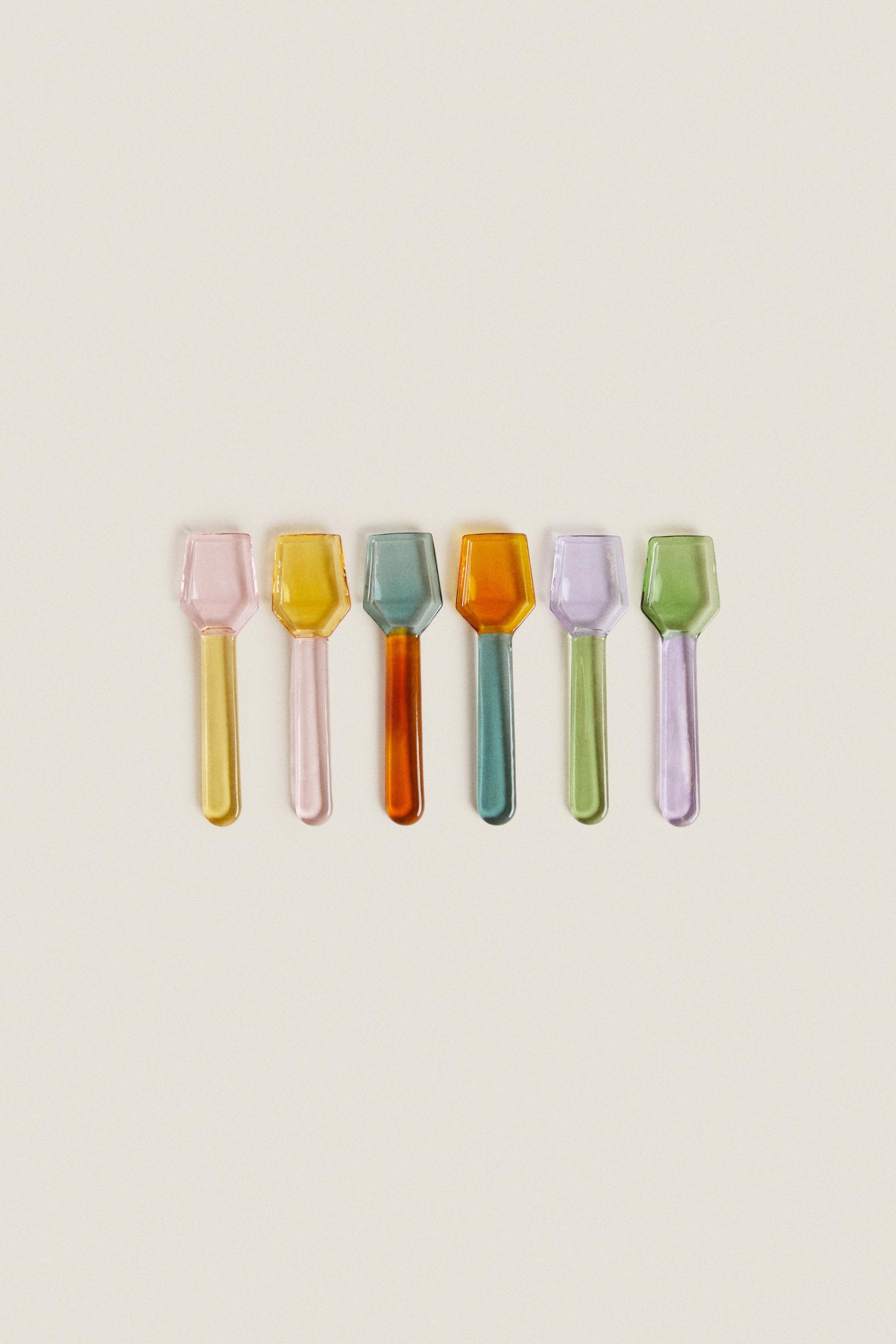 PACK OF MULTICOLORED BOROSILICATE GLASS ICE CREAM SPOONS (PACK OF 6)