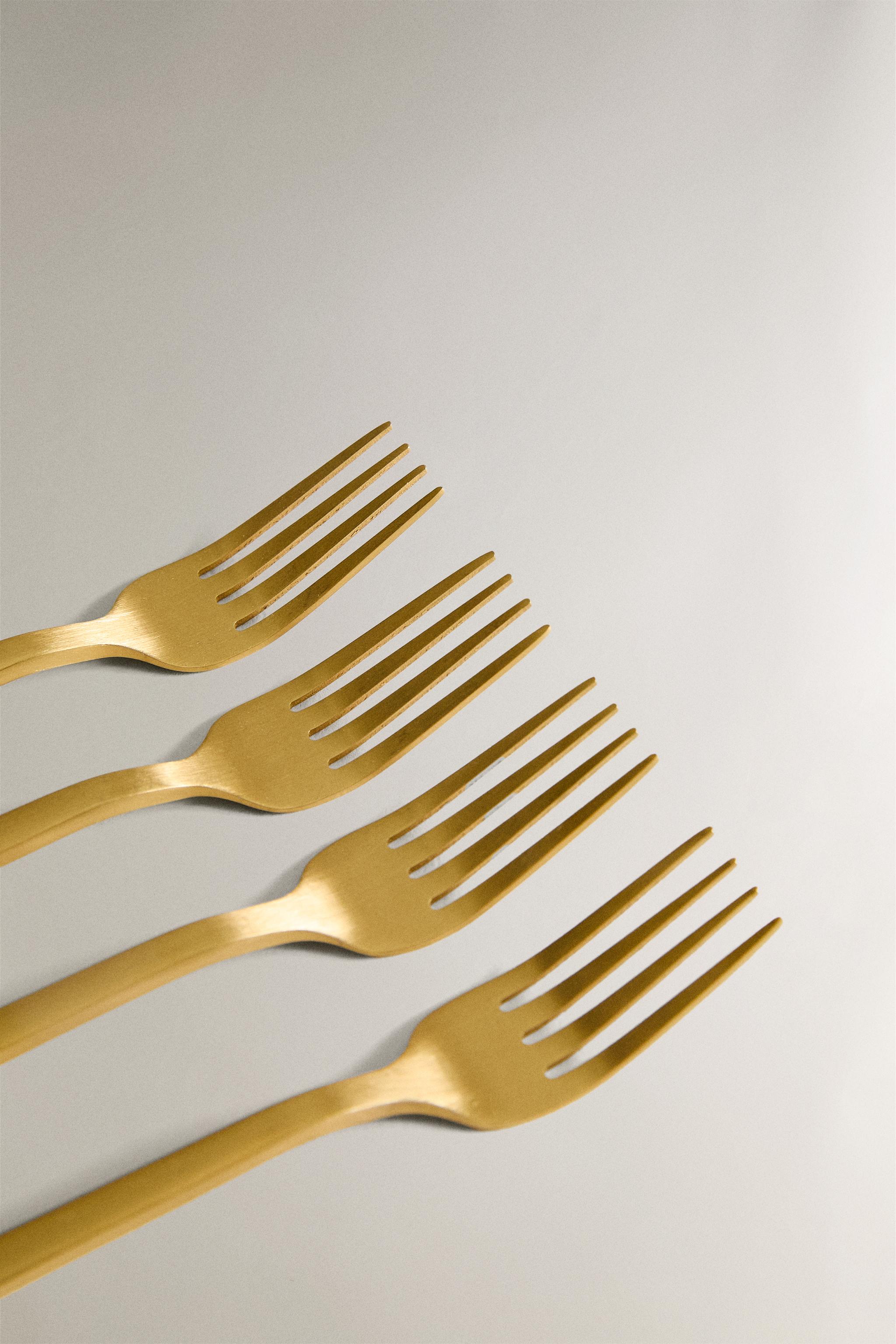 SET OF GOLD STEEL BRUNCH DESSERT FORKS (SET OF 4)
