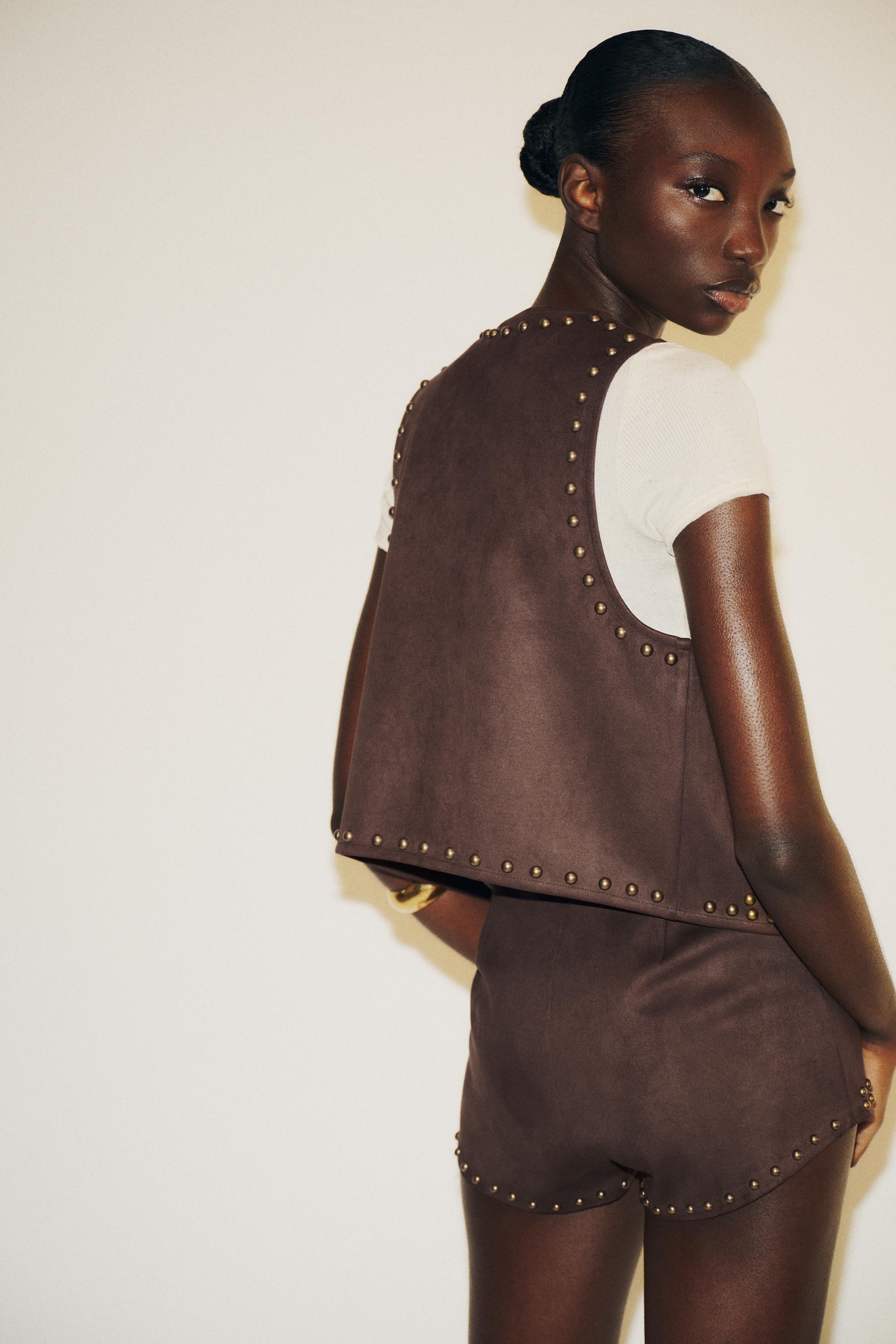 FAUX SUEDE STUDDED SHORTS