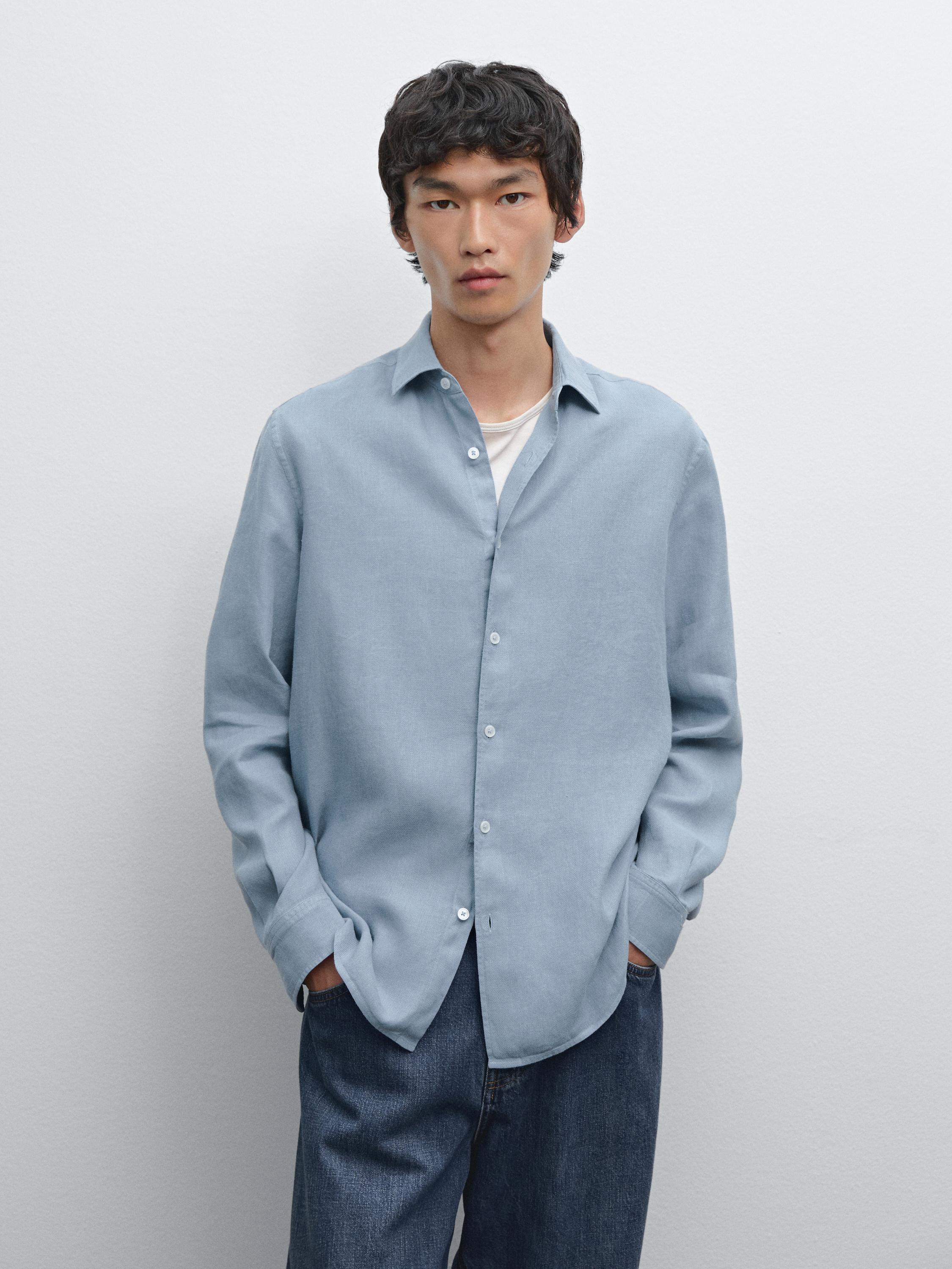 Slim fit linen blend shirt