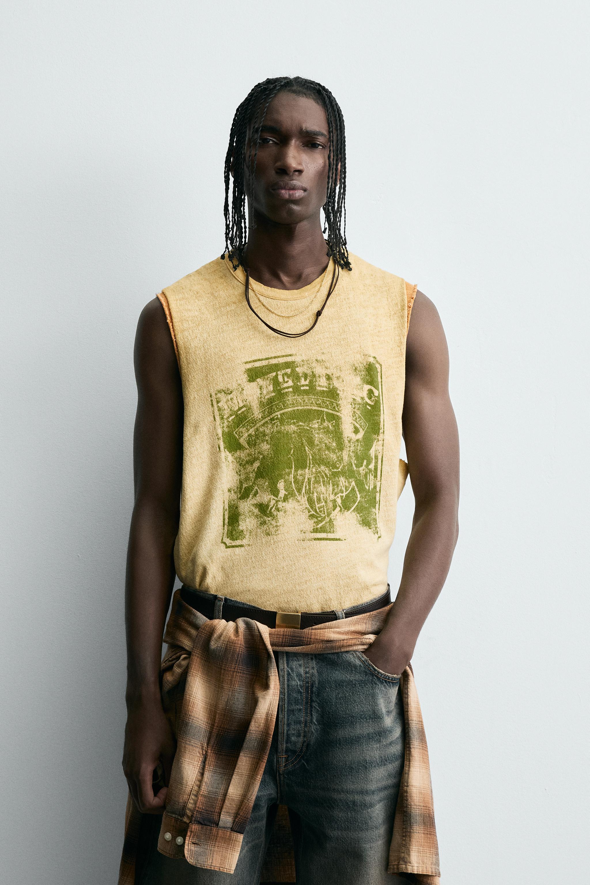 WASHED PRINT KNIT TANK TOP