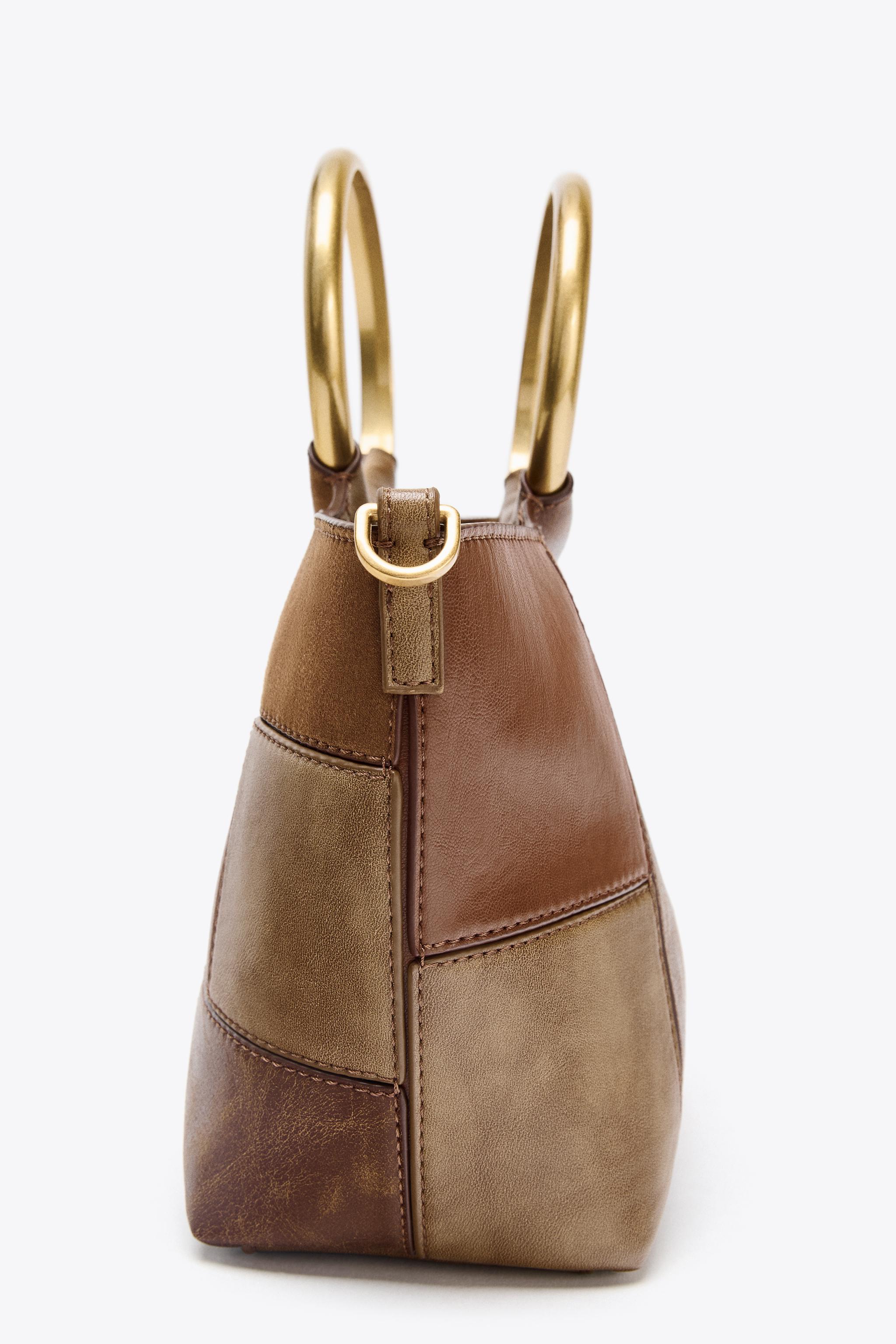 PATCHWORK RIGID HANDLE MINI BUCKET BAG