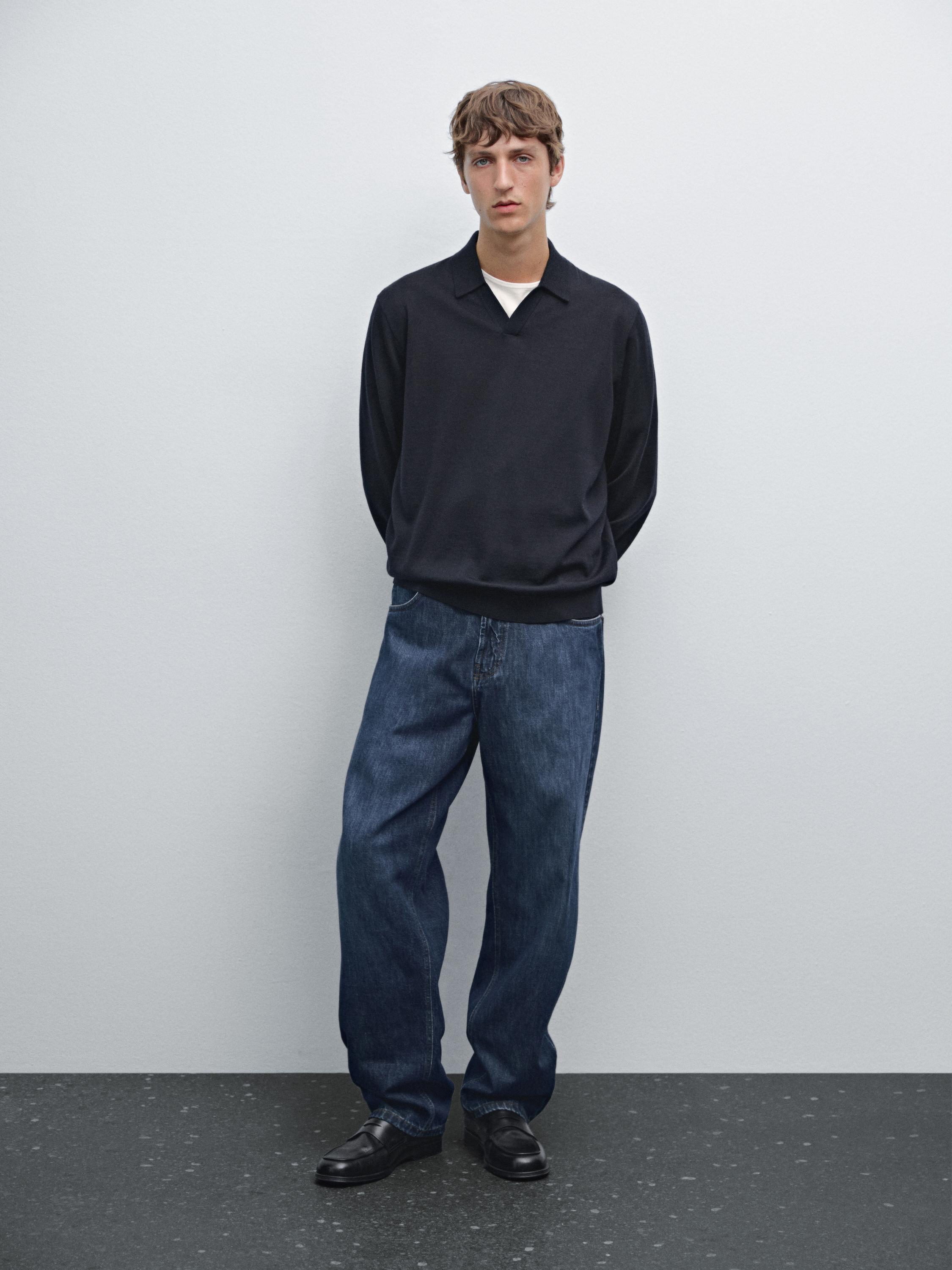 100% merino wool knit polo sweater