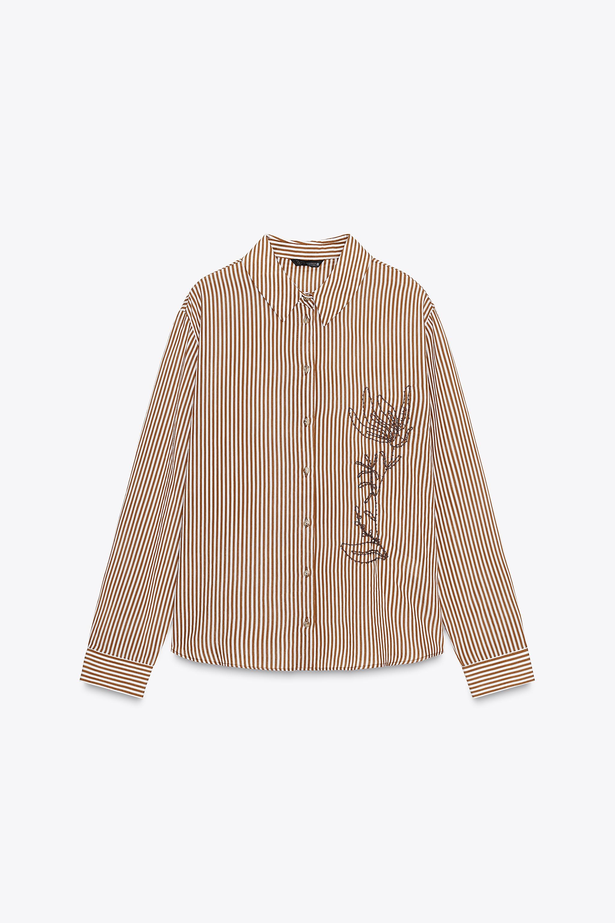 STRIPED EMBROIDERED BEADED SHIRT