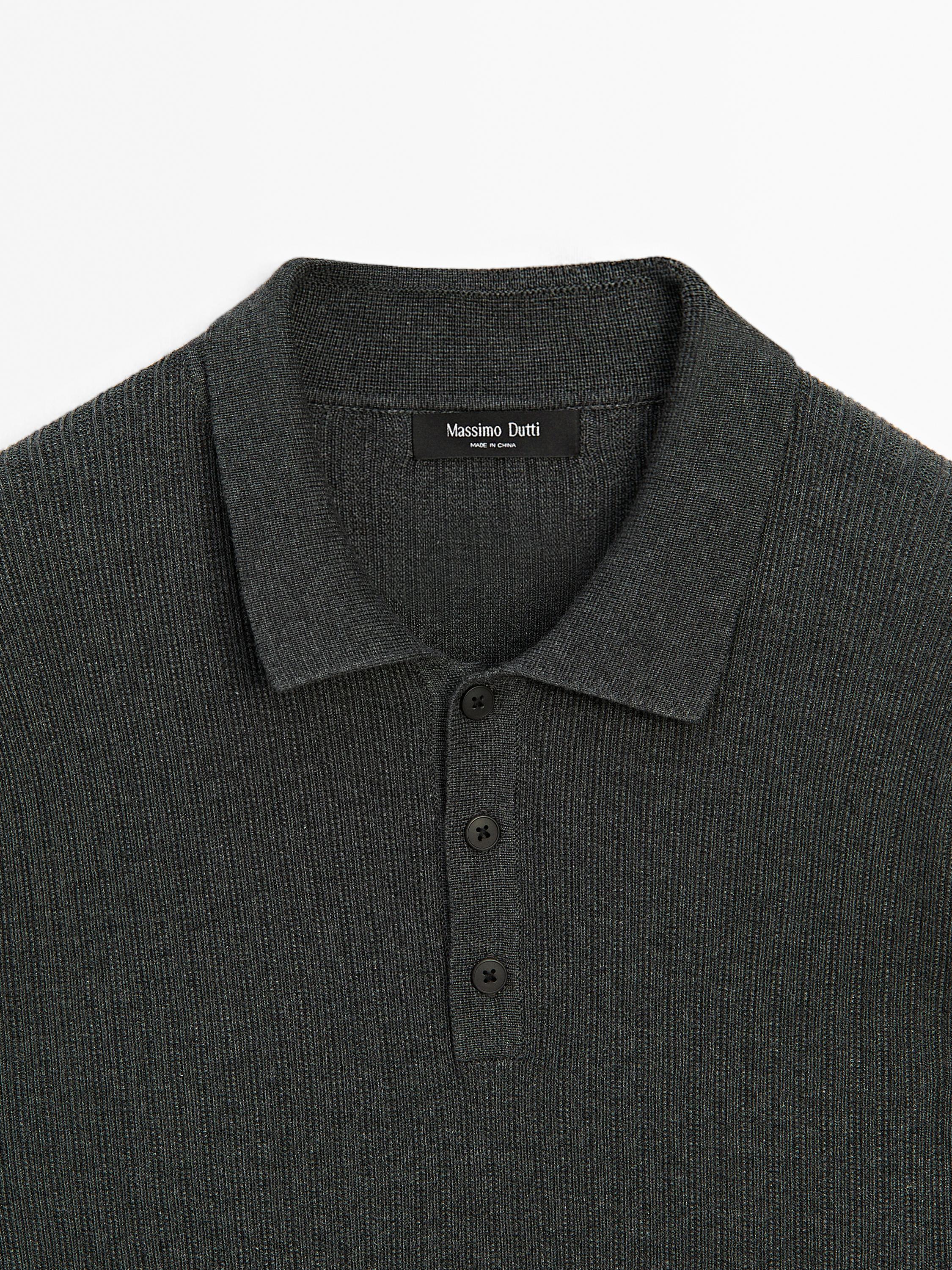 Cotton blend knit polo sweater