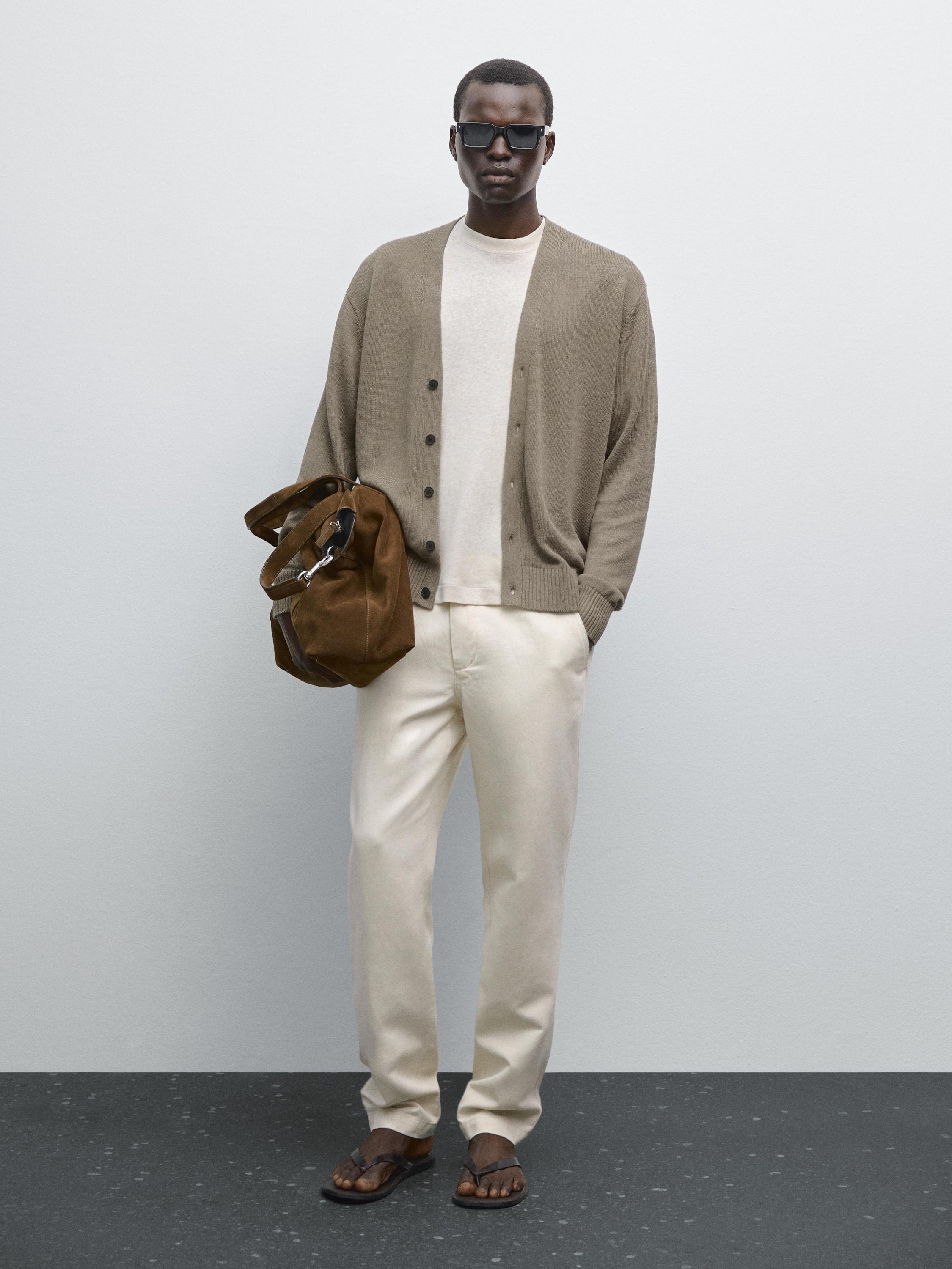 Linen blend knit cardigan