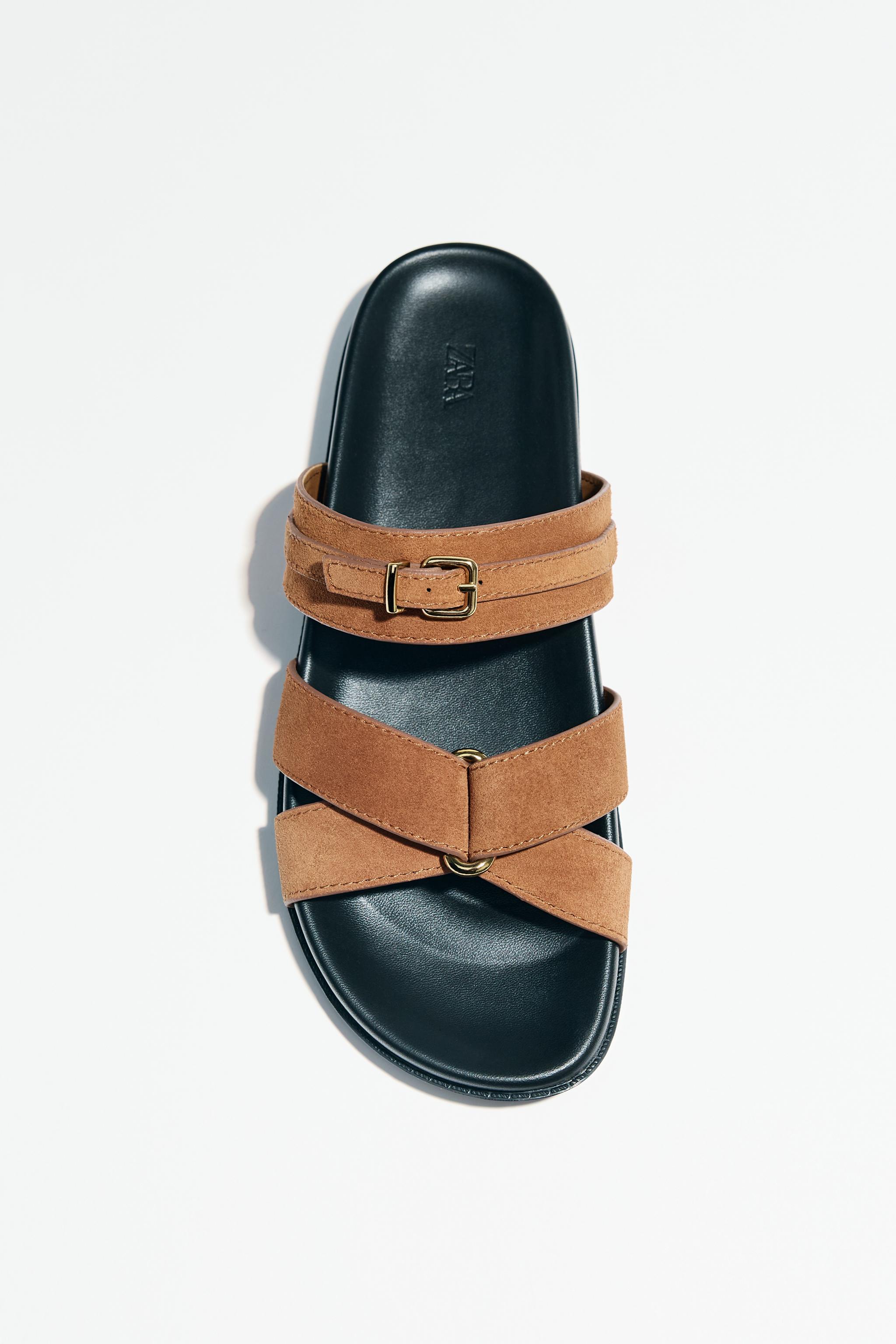 SUEDE CROSSED STRAP SANDALS