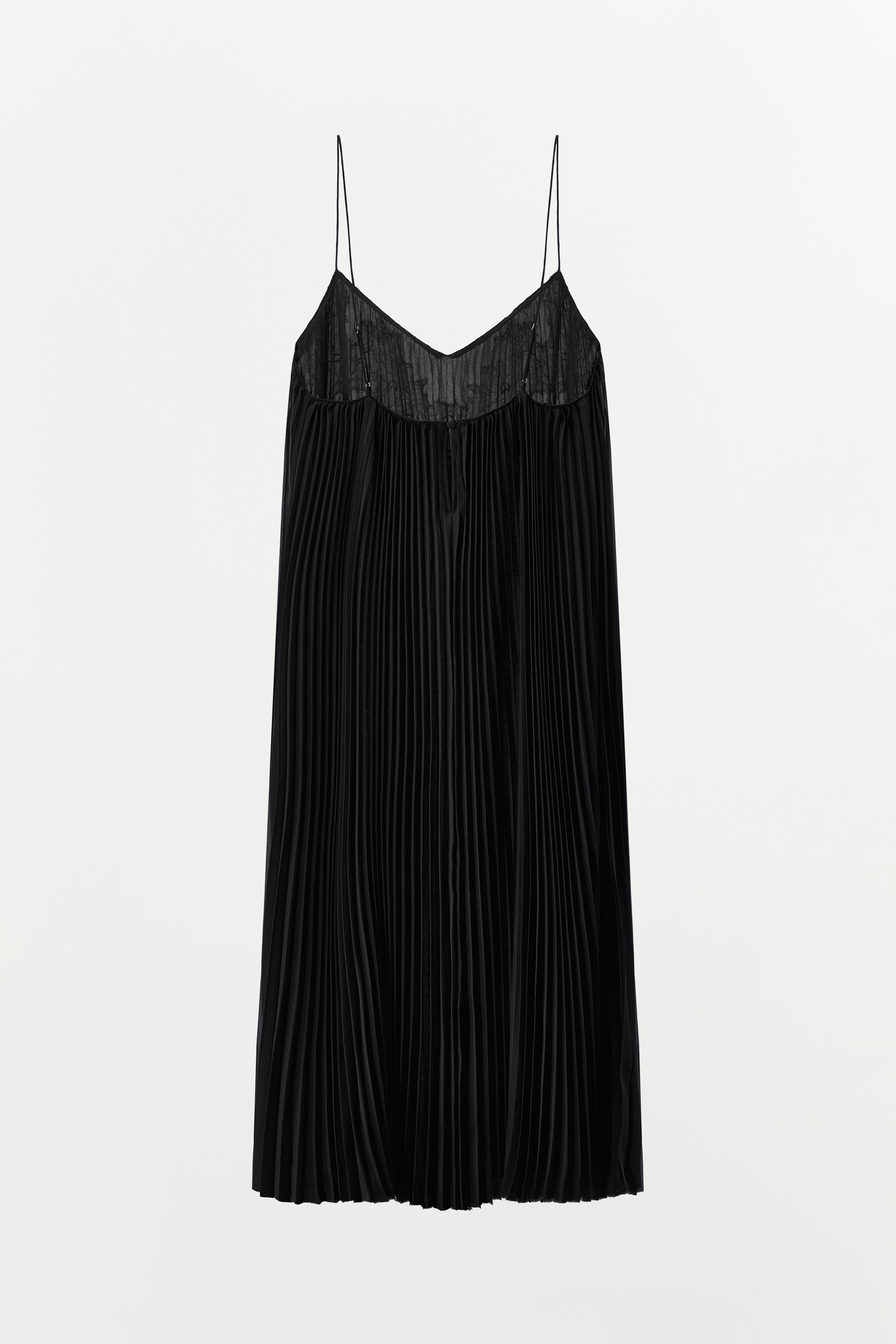 PLEATED DRESS WITH EMBROIDERY AND LACE