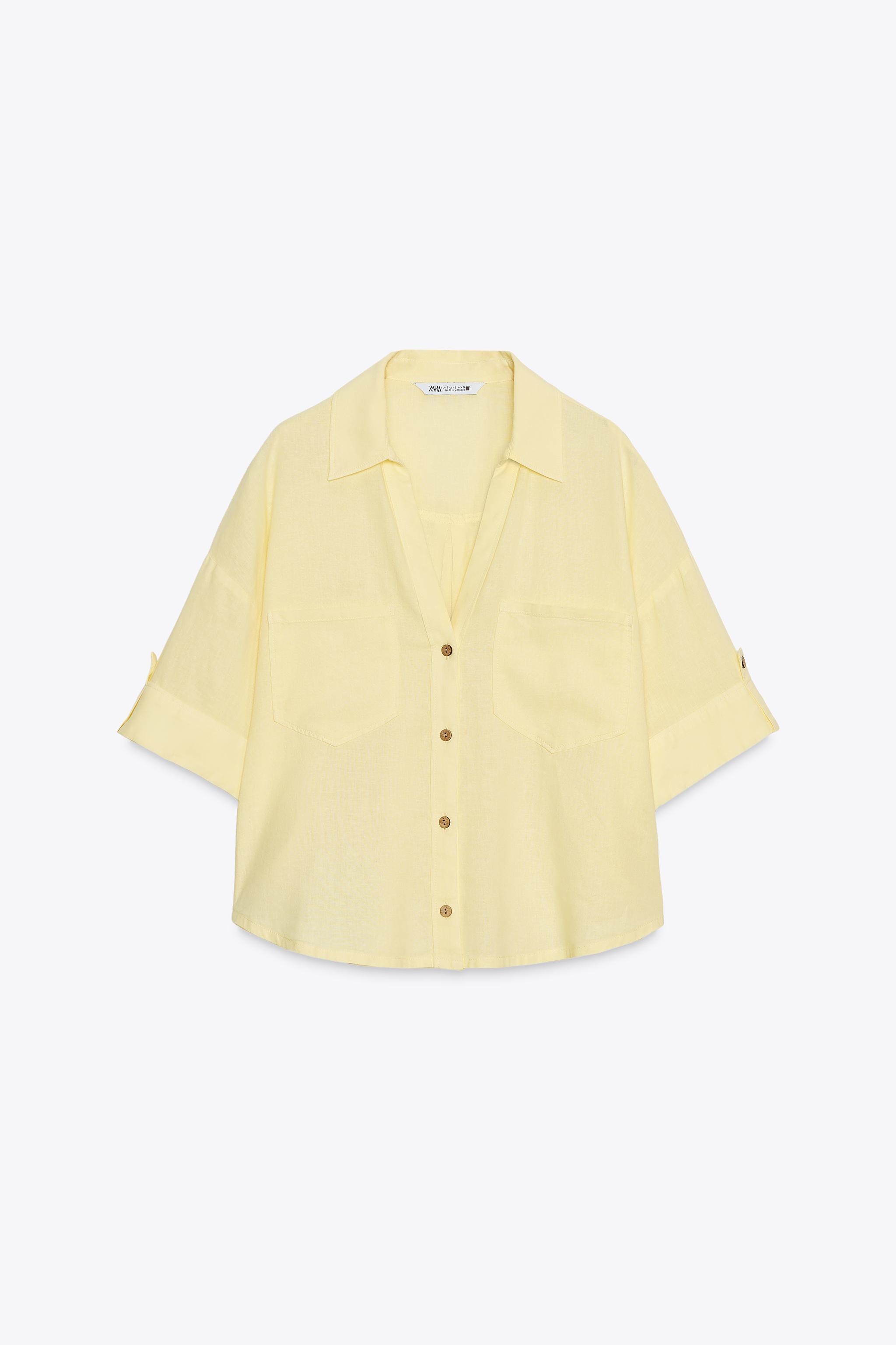 LINEN BLEND CROPPED SHIRT