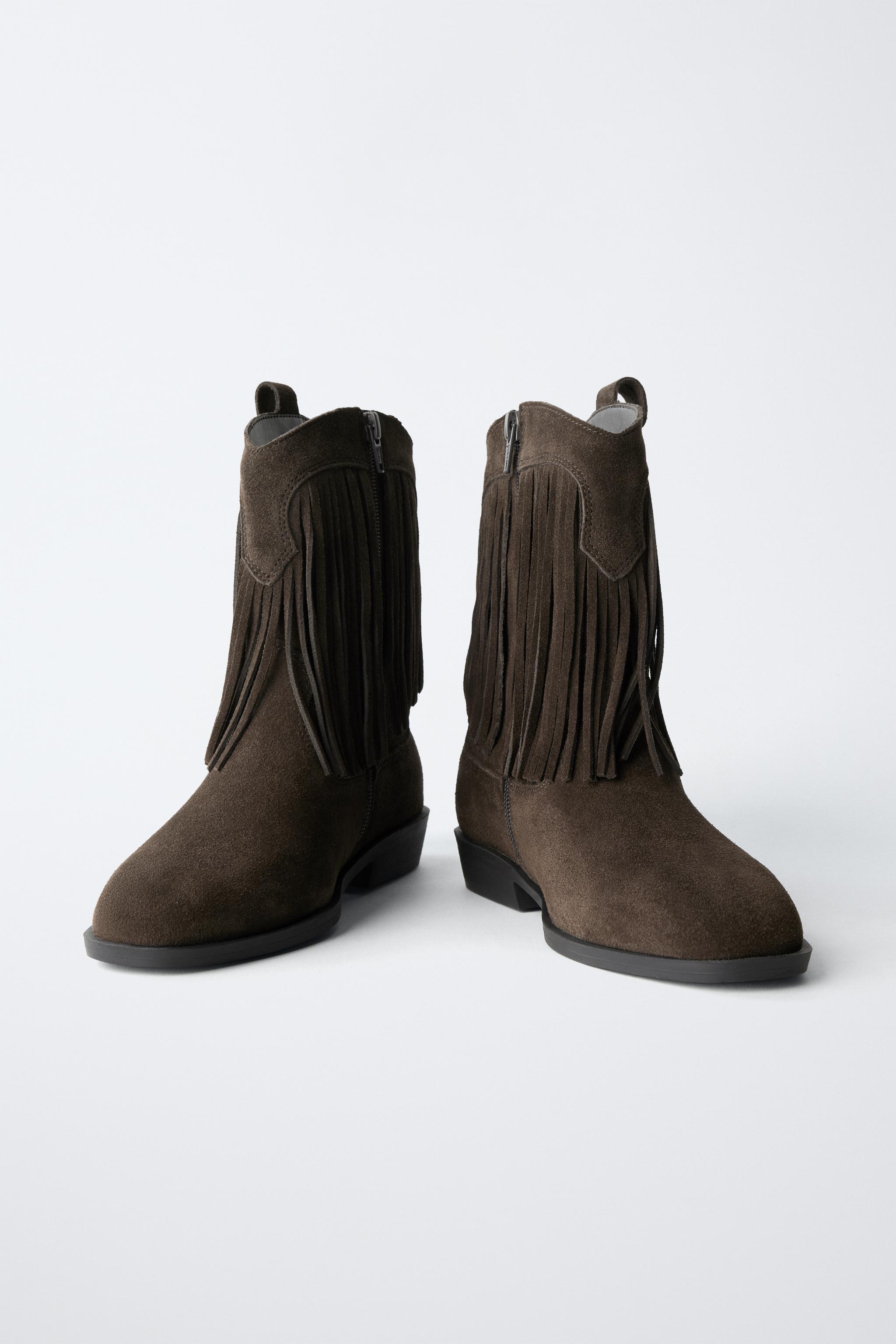 FRINGED LEATHER COWBOY ANKLE BOOTS