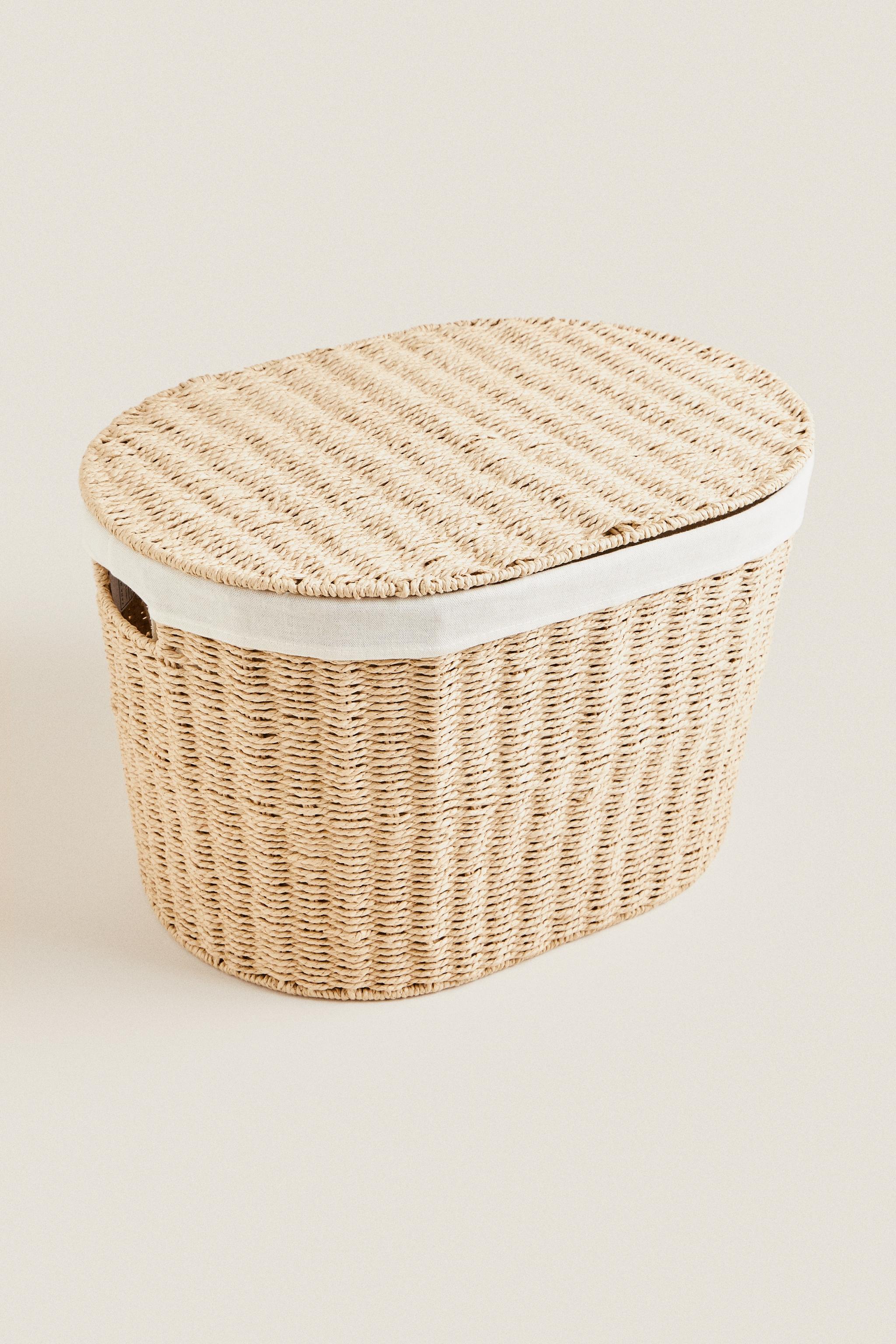 OVAL FABRIC-LINED LAUNDRY HAMPER