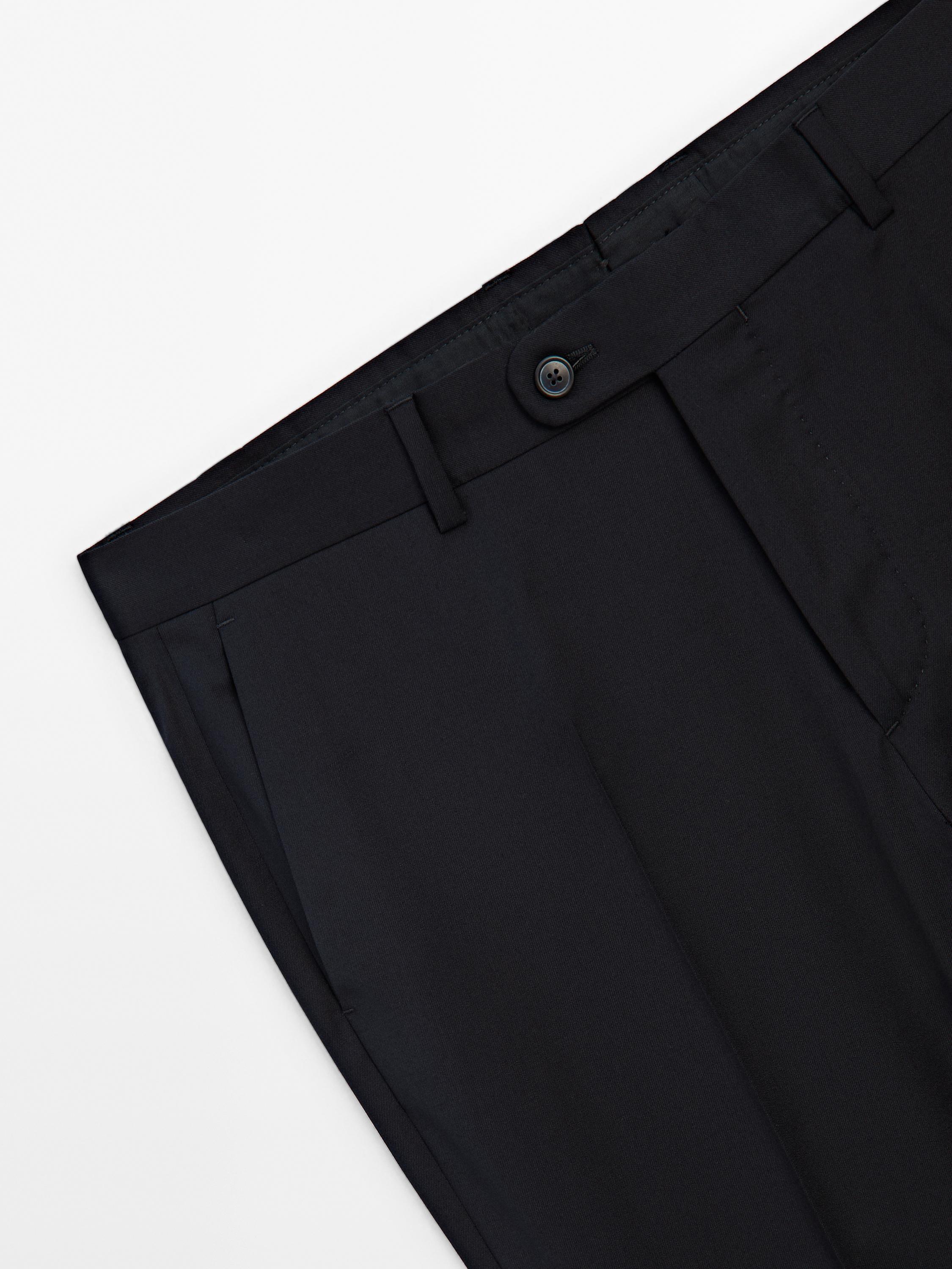 Plain wool suit trousers