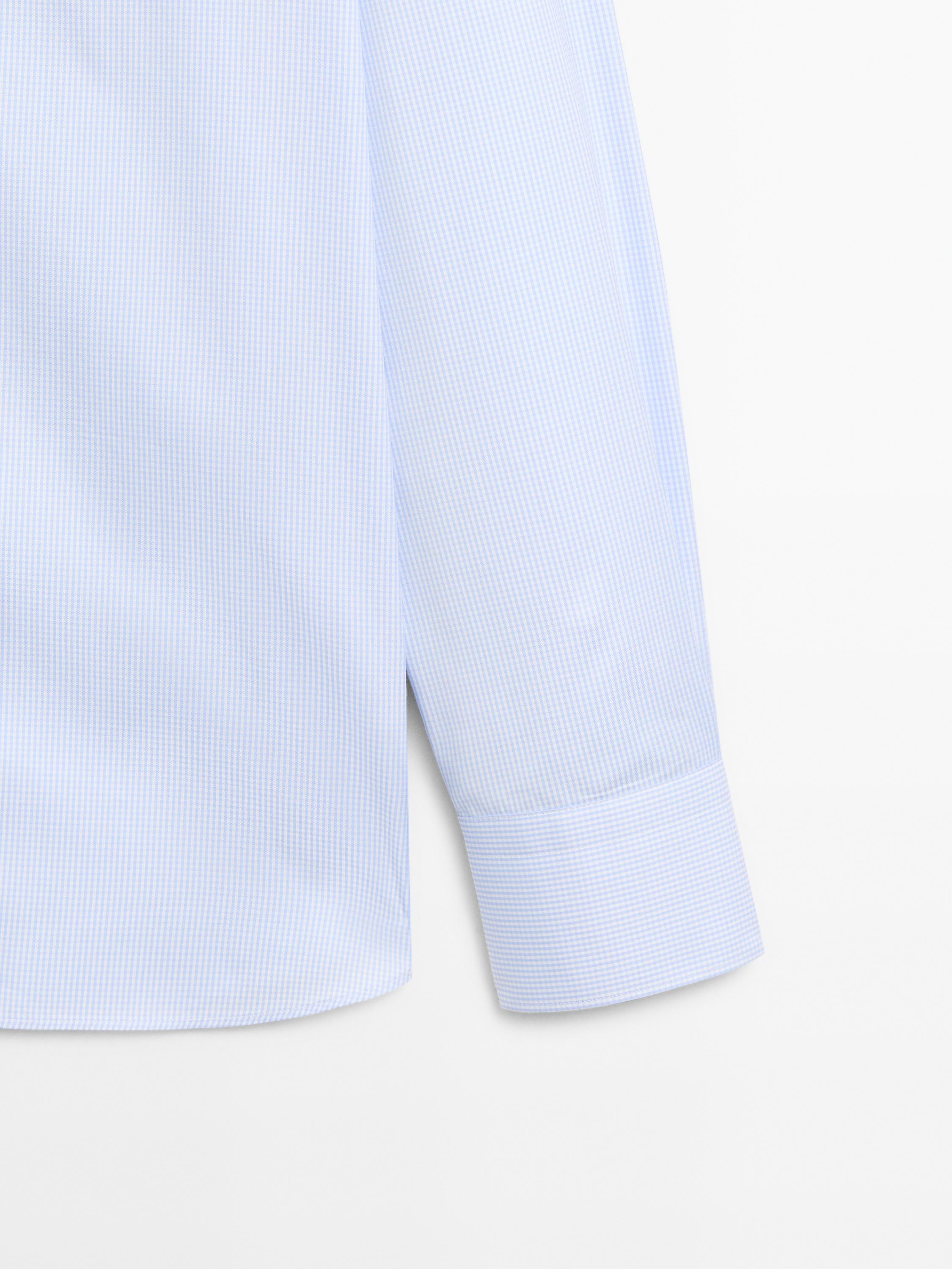 Slim fit micro-checked 100% cotton shirt