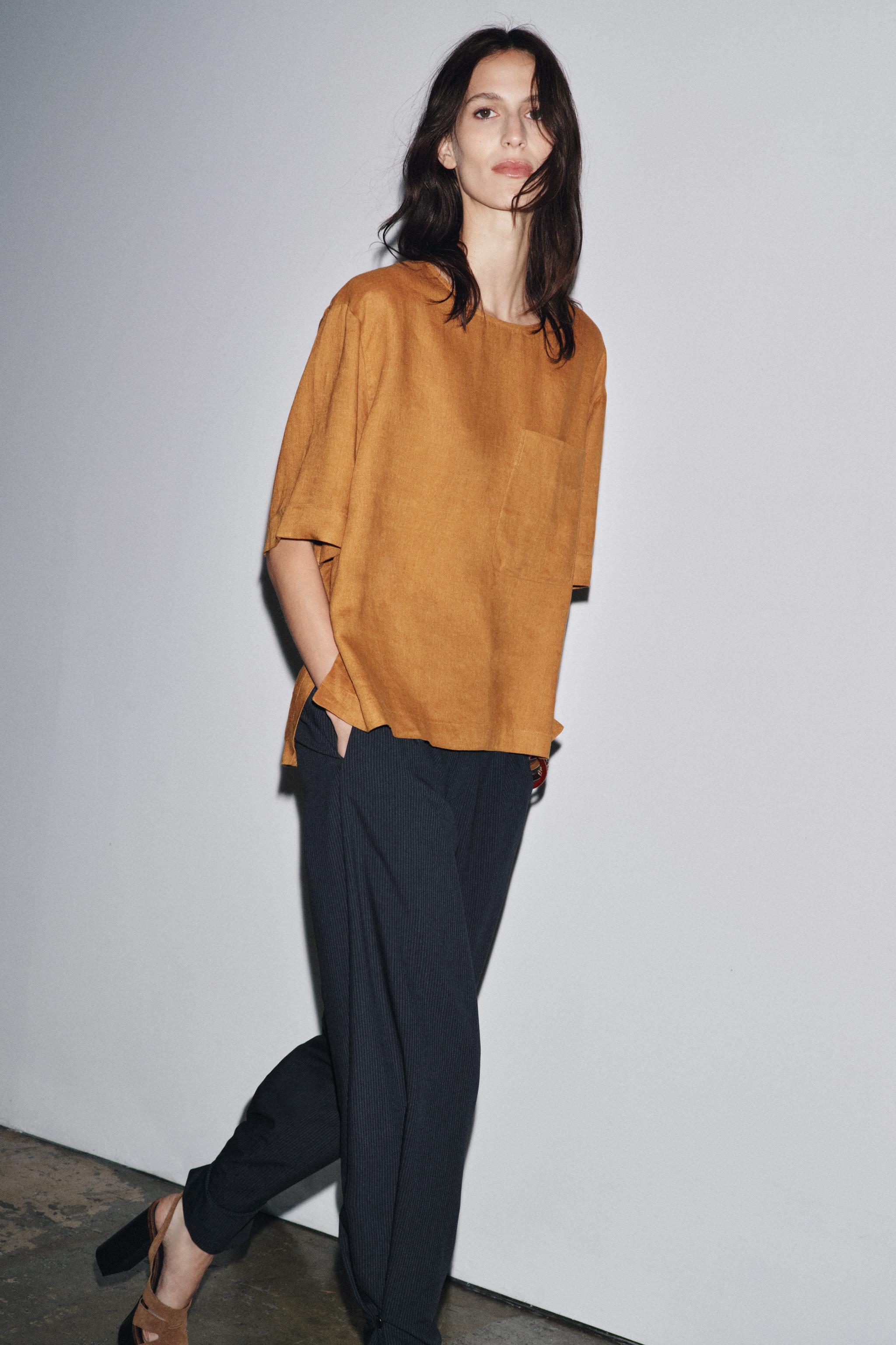 ZW COLLECTION LINEN SHORT SLEEVE TOP