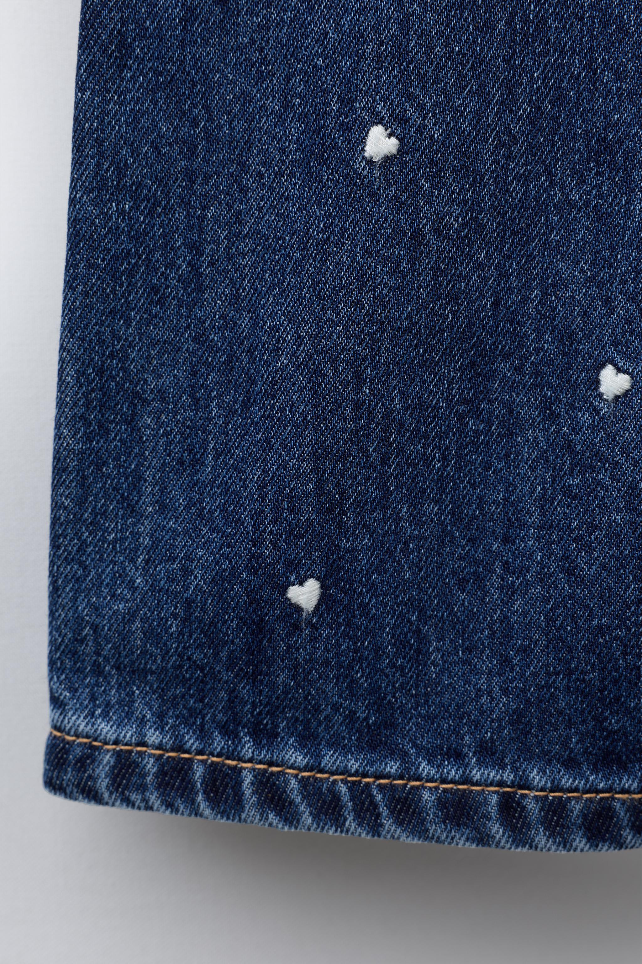 EMBROIDERED HEART DENIM OVERALLS
