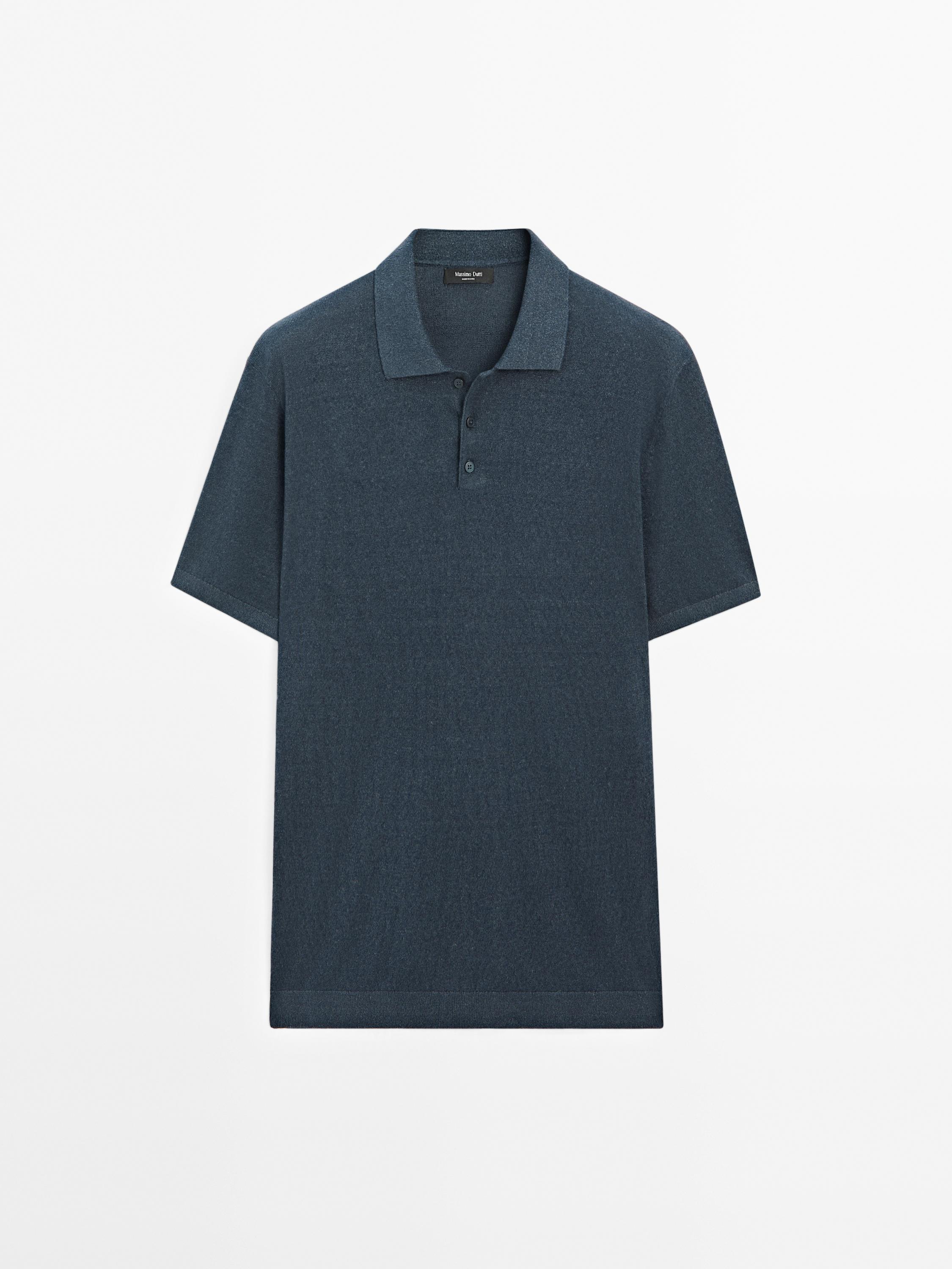 Linen blend knit polo shirt