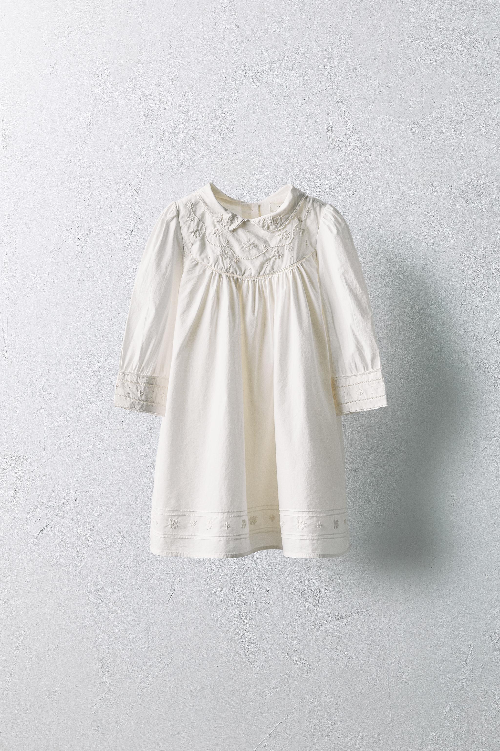 AGES 2-5/ LIMITED EDITION POPLIN DRESS WITH EMBROIDERED FLOWERS