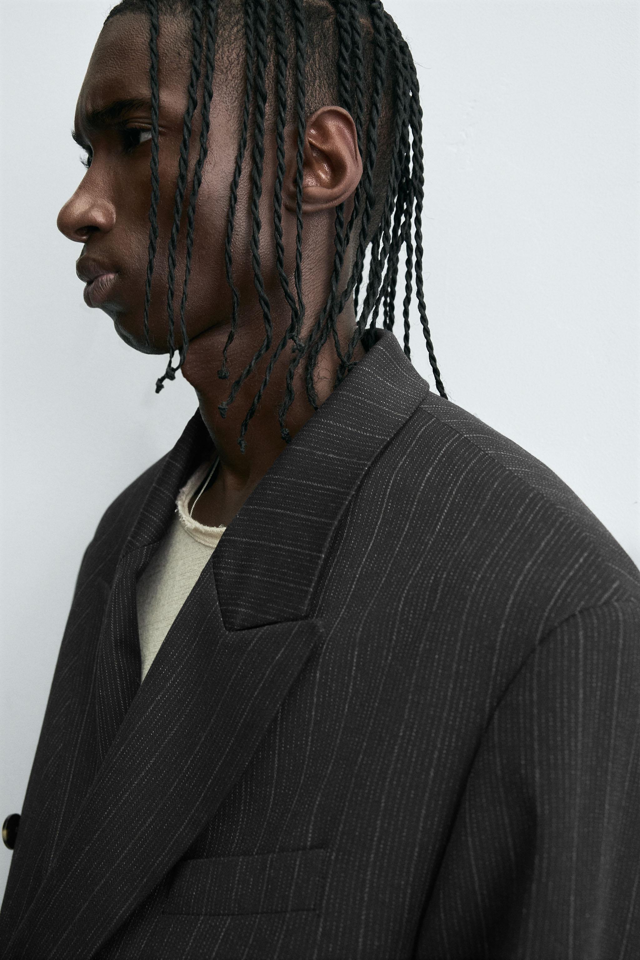 STRIPED DOUBLE BREASTED SUIT BLAZER