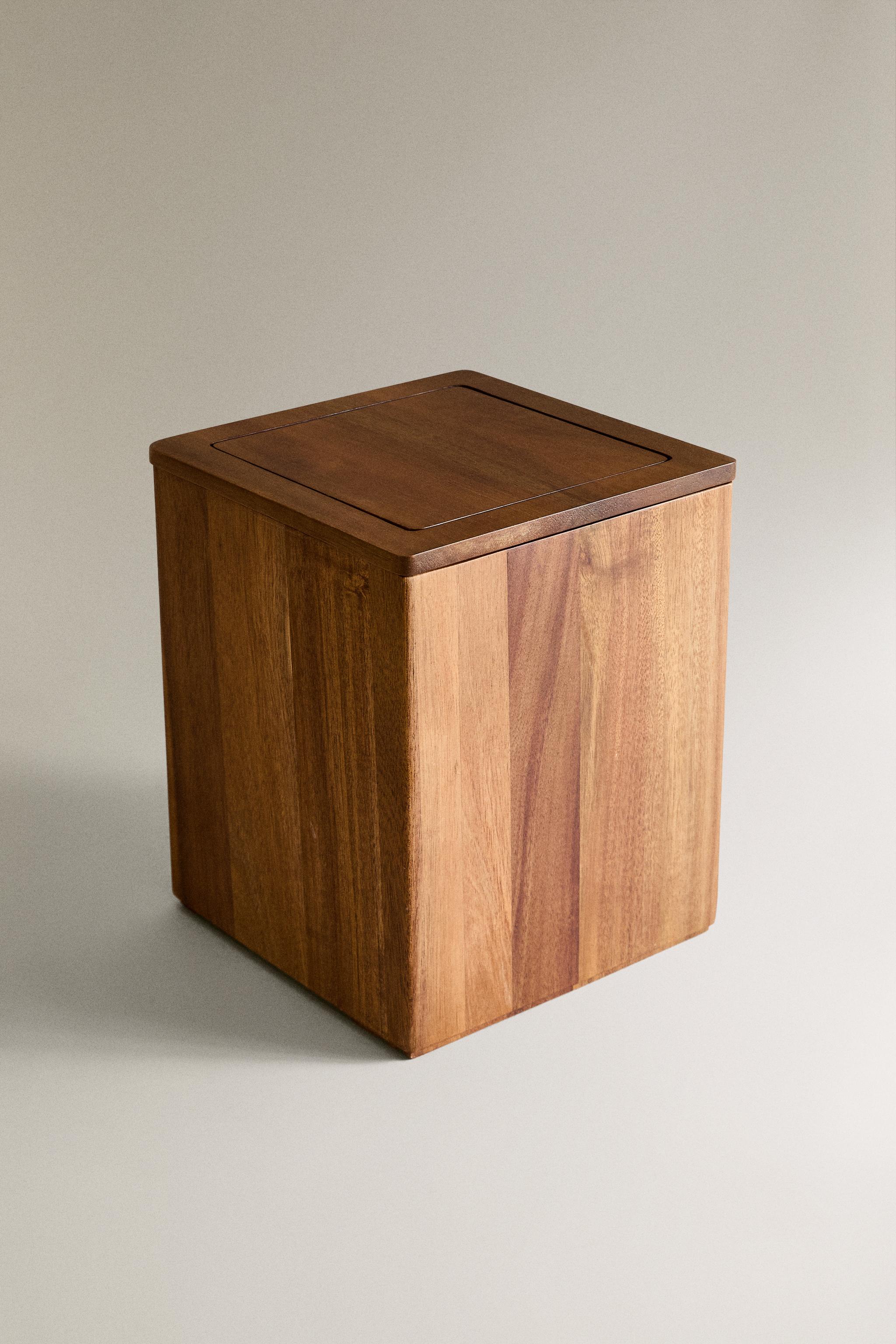SQUARE WOODEN BATHROOM TRASH CAN