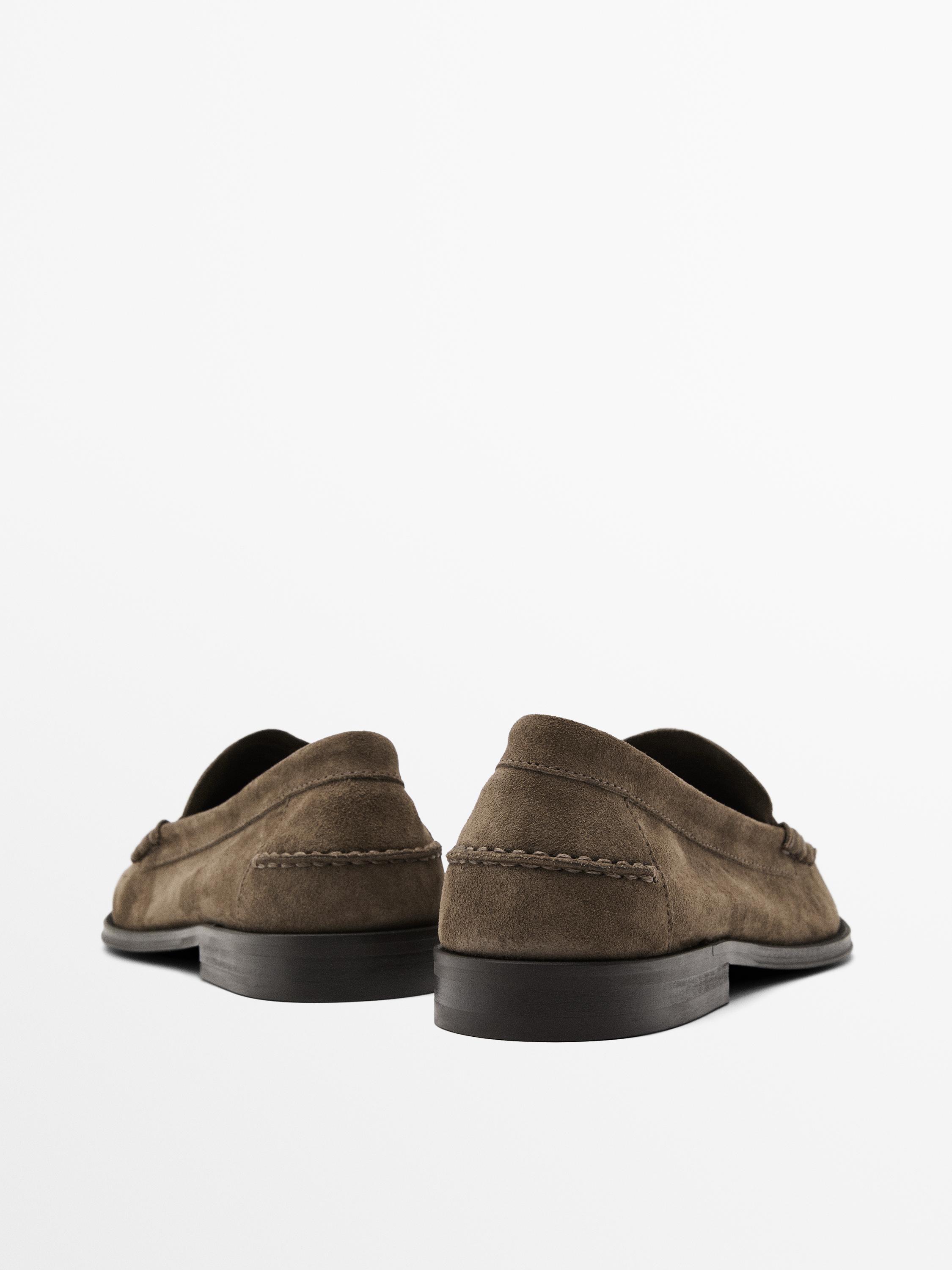 Split suede penny loafers